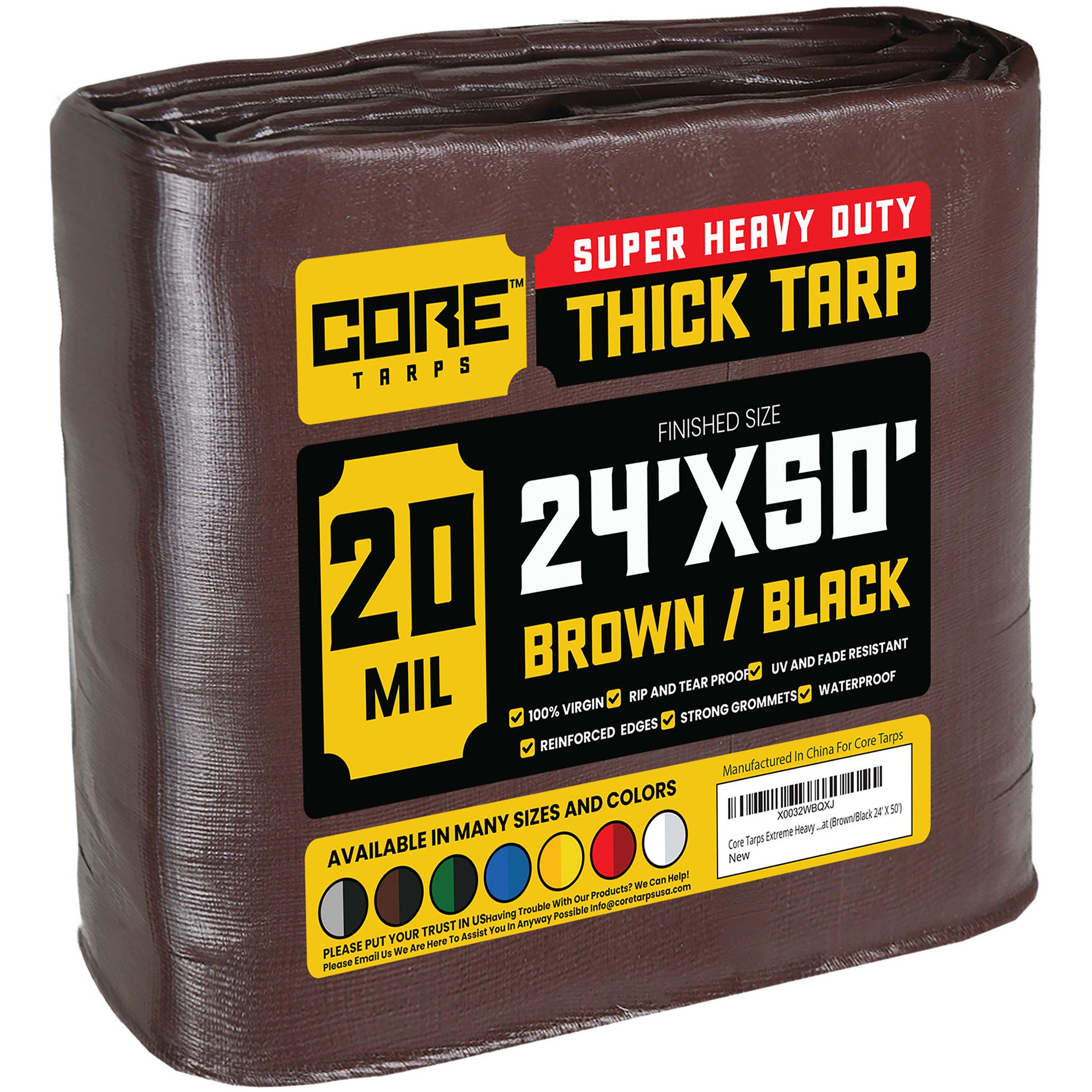 Core Tarps CT-702-24X50 24-ft x 50-ft Brown Waterproof Commercial Polyethylene 20-Mils Tarp