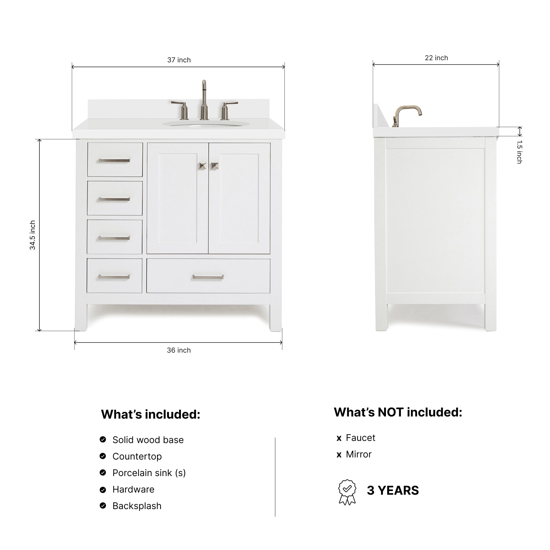 ARIEL A037SRWQOVOWHT Bath-Vanity-Combo - View #3