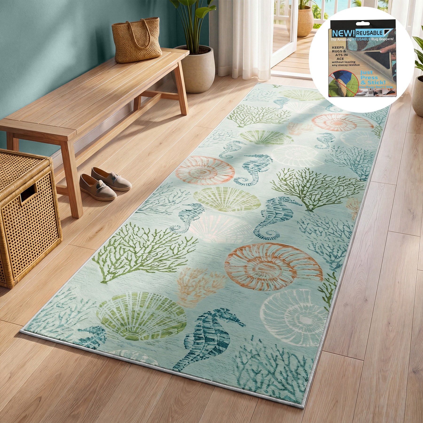 LITTLE TREE 2 x 6 (ft) Low Pile Polyester Lake Green Rectangular Indoor Modern Machine Washable Non-Slip Area Rug