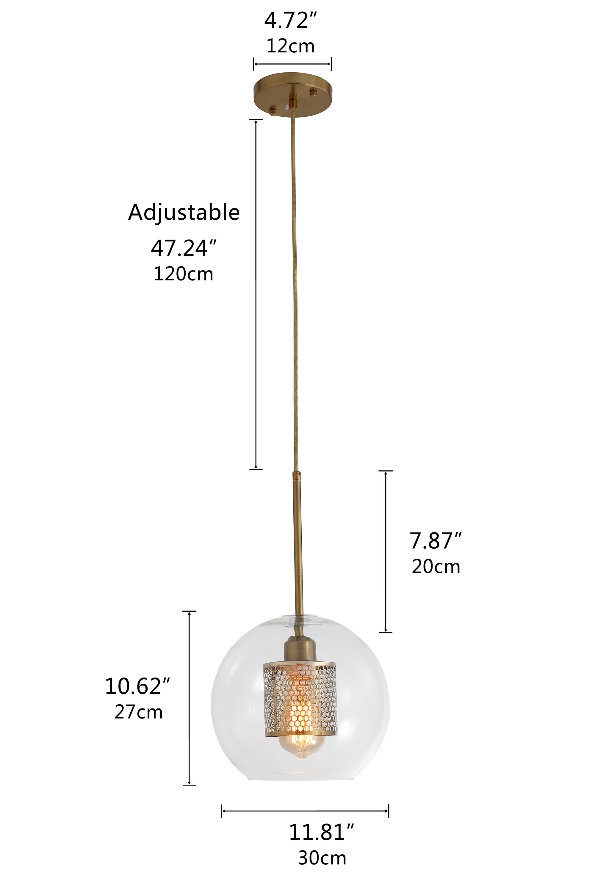 Aiwen Gold Modern/Contemporary Clear Glass Globe Medium Hanging Pendant ...