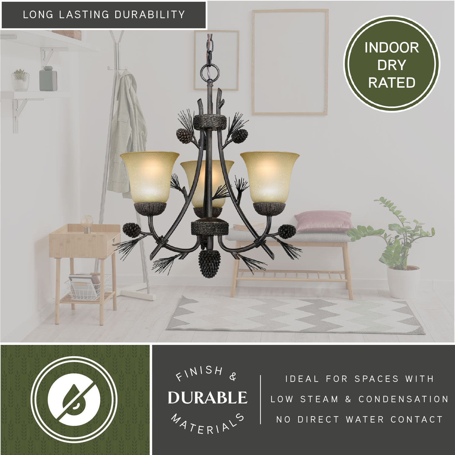 Sierra Mini 3-Light Chandelier in Black Walnut with Frosted Glass