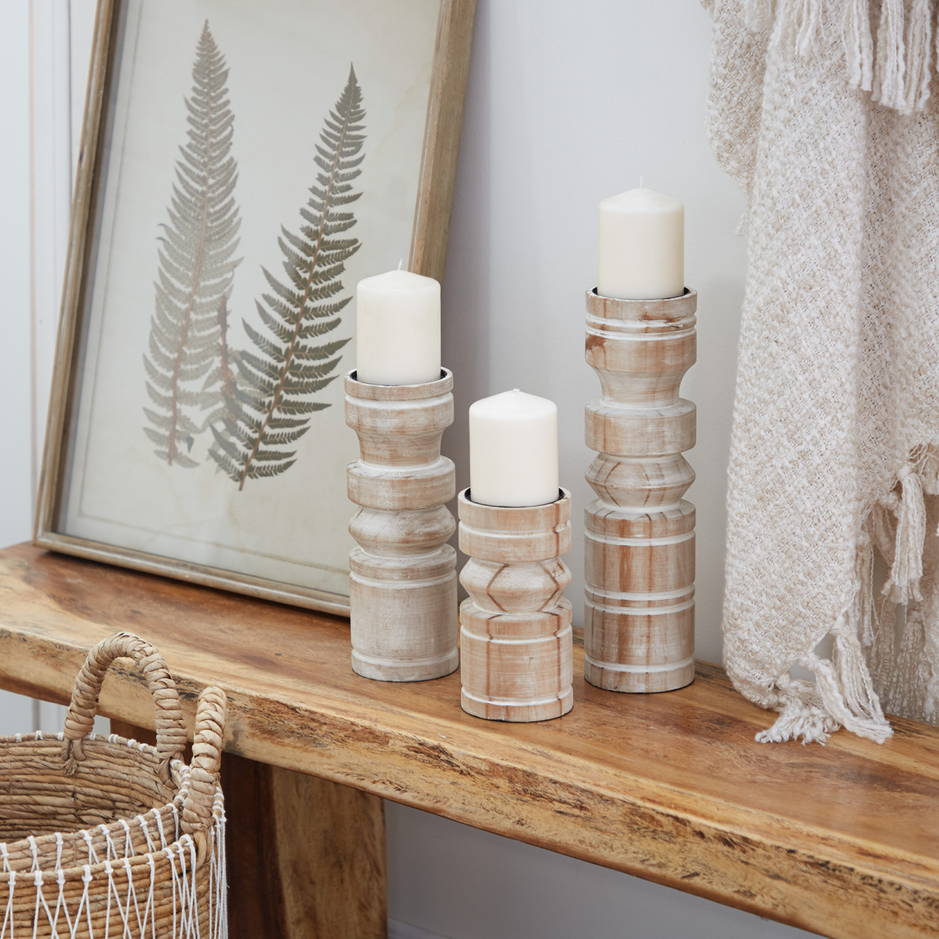Grayson Lane 39724 3 Candle Wood Pillar Candle Holder