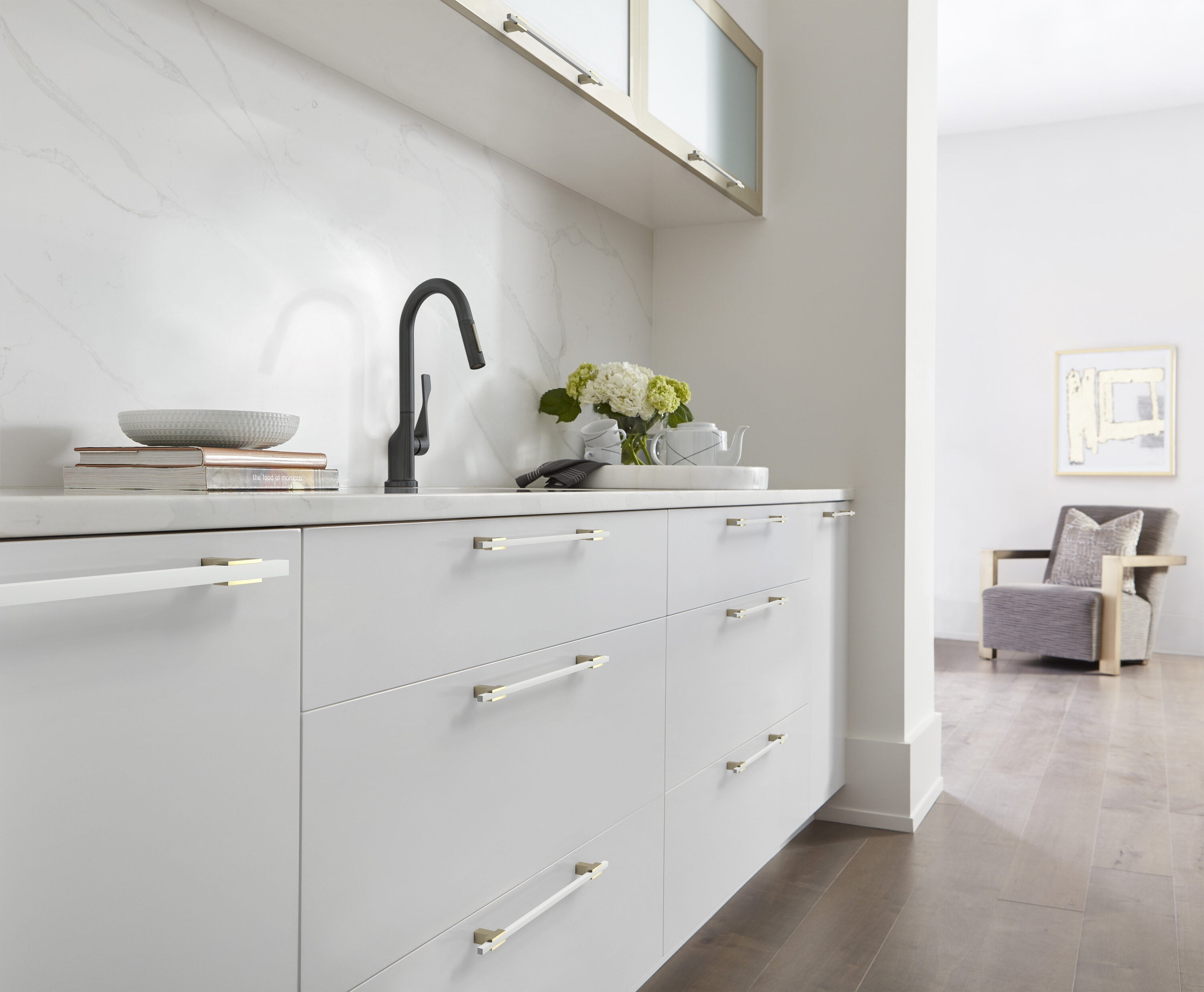 Golden Champagne and White Modern Bar Pull with Mounting Hardware