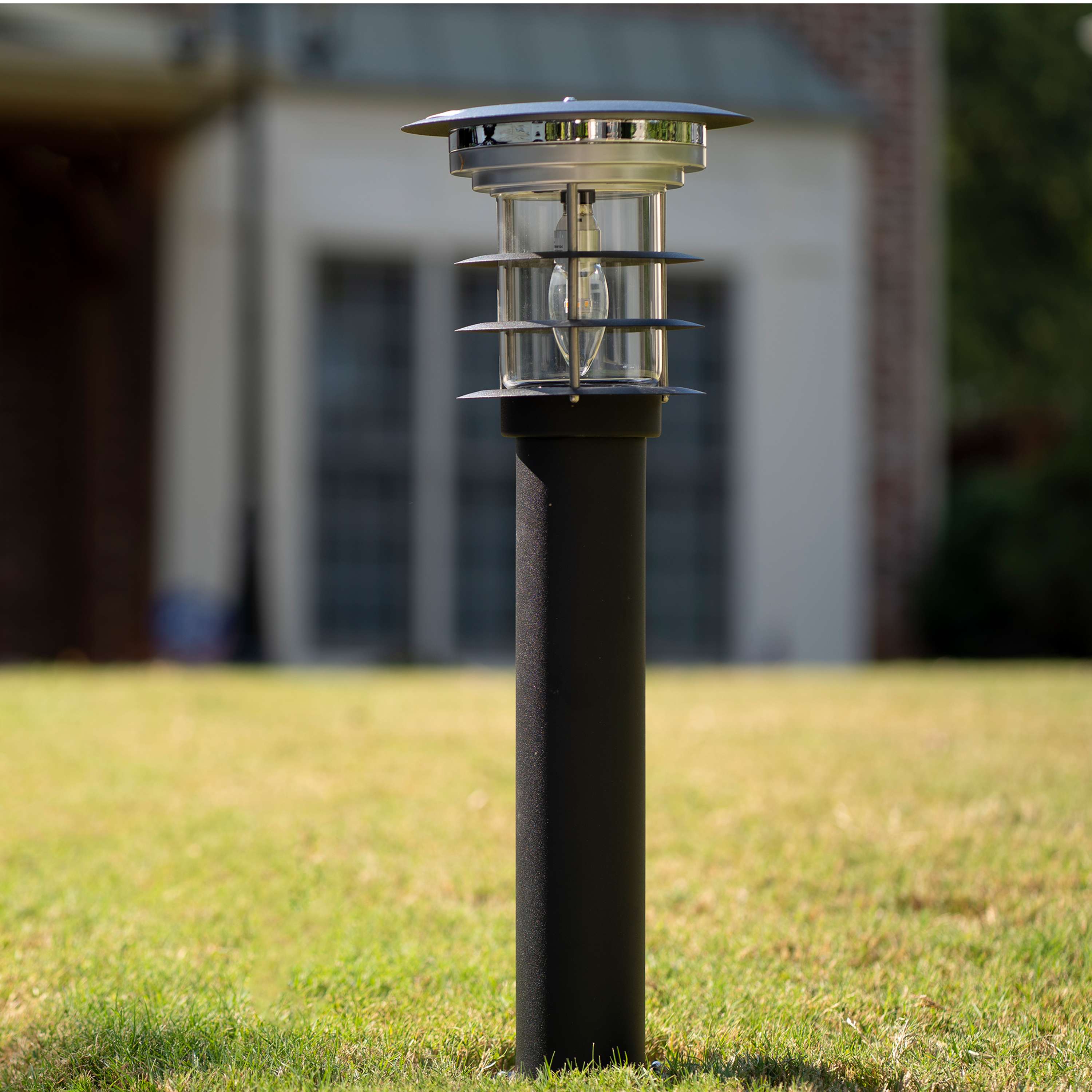 Black Stainless Steel LED Solar Pathway Bollard Lights, Set of 2