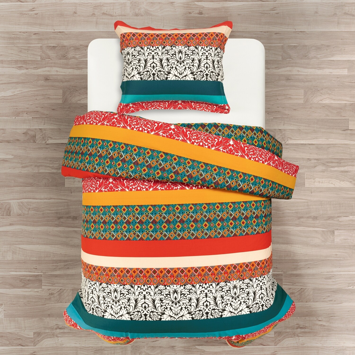 Turquoise and Tangerine Boho Stripe Reversible Cotton Duvet Cover Set