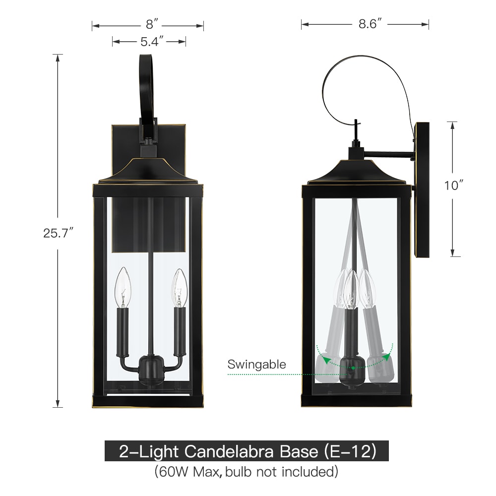 TRUE FINE Trevot 3-Light 22.5 in. Large Black Outdoor Wall Lantern