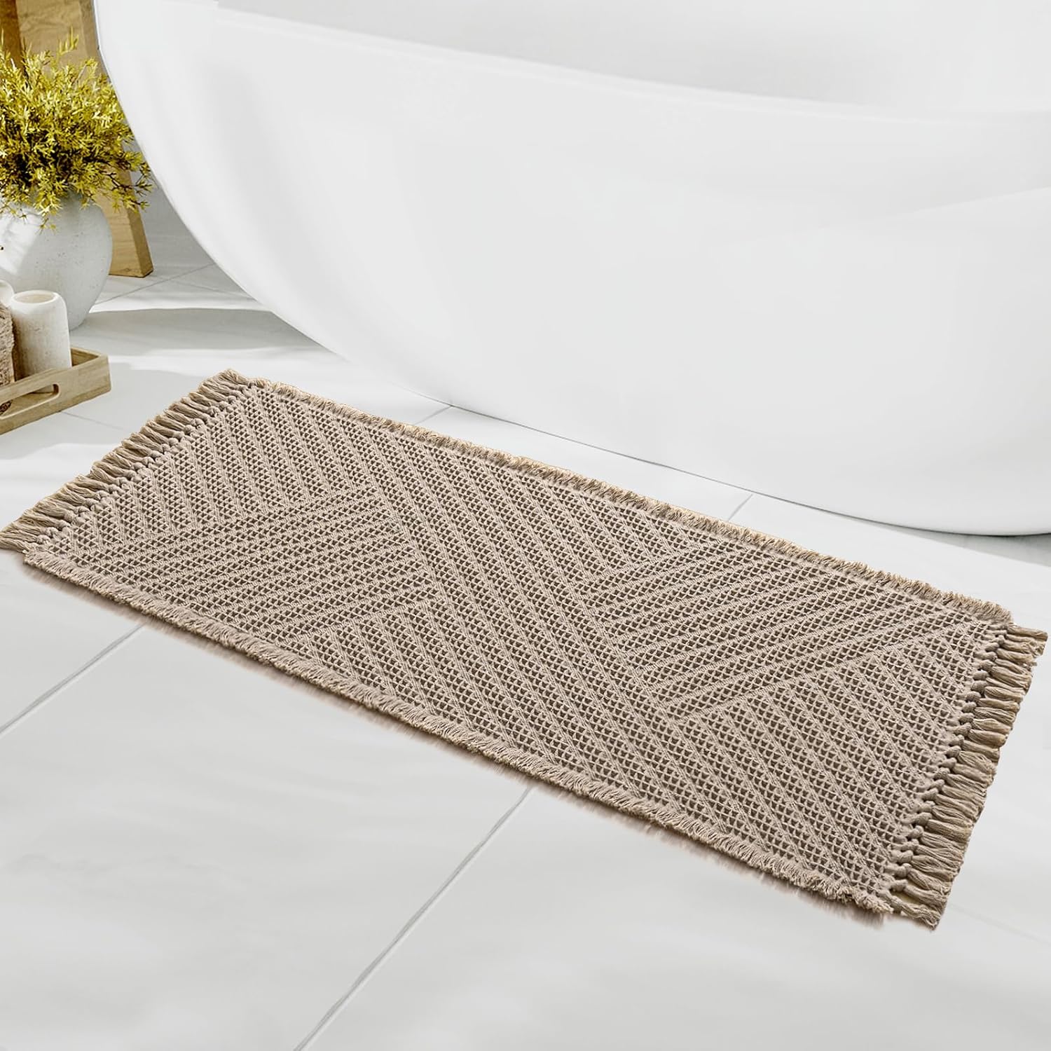 H.Versailtex  Waffle Bath Mat 24 x 36 in Super Absorbent NonSlip Machine Washable Boho Irish Cream