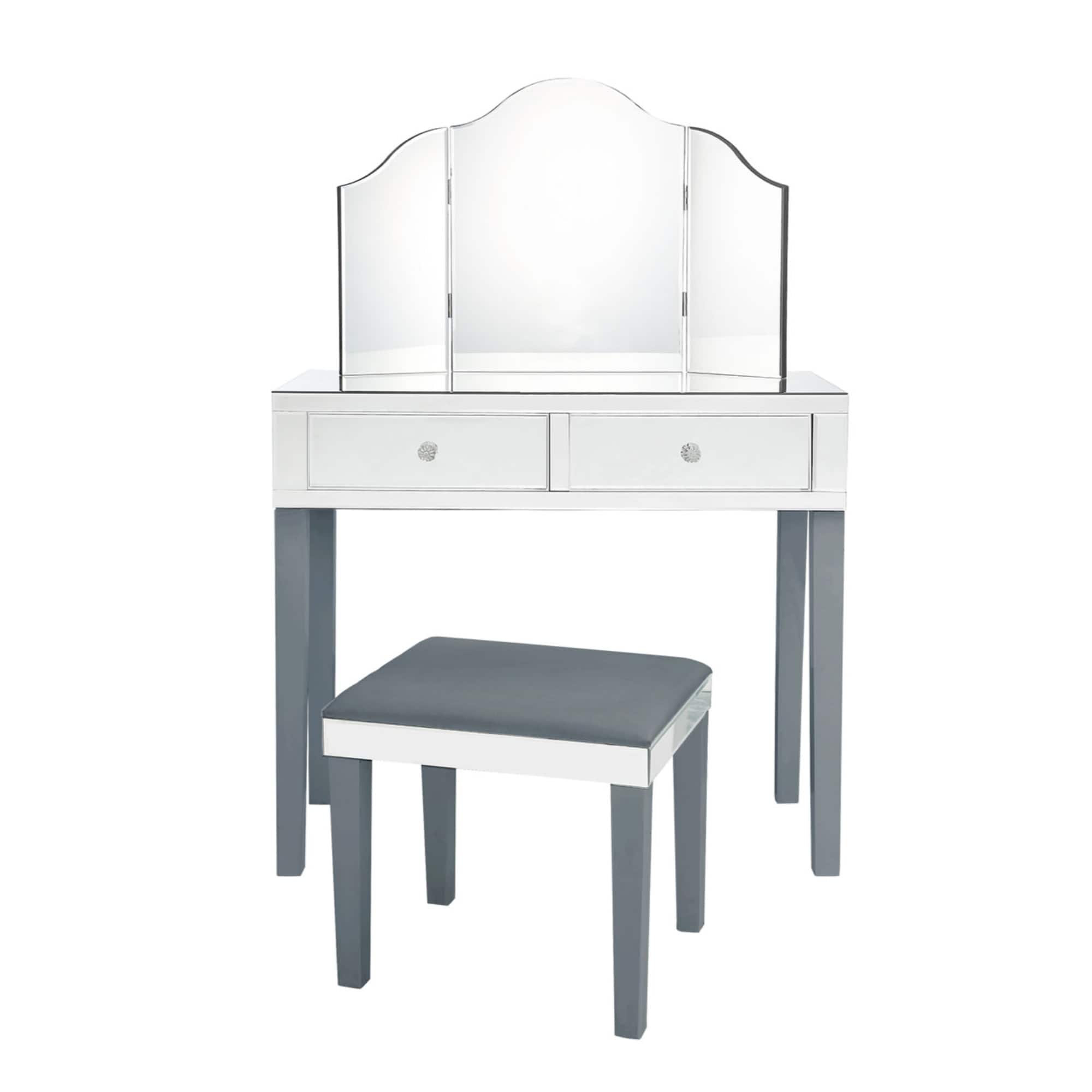 Inspired Home JF37-07GR-K-LS 35.4-in Grey Makeup Vanity