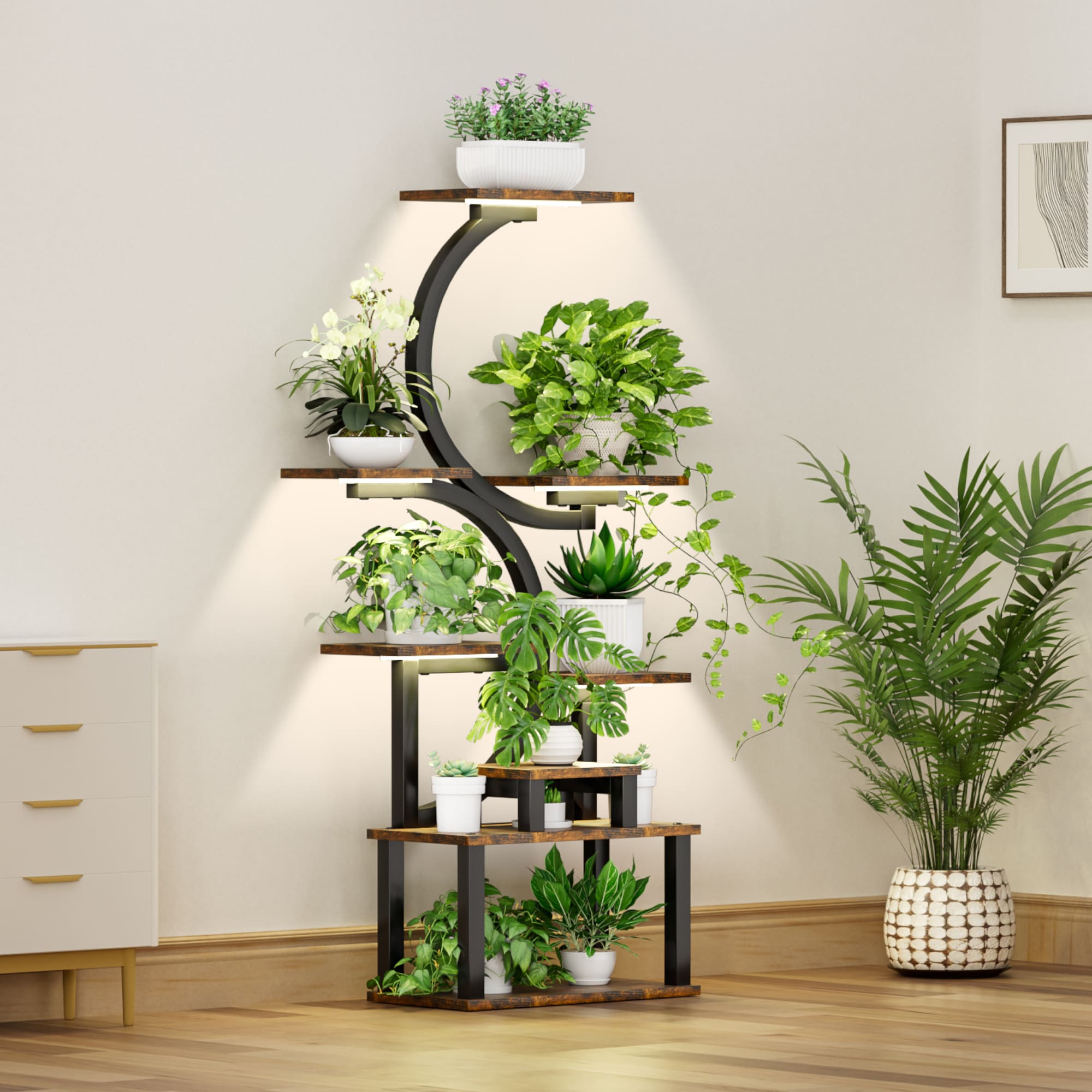 Blisstyle 62-in H x 28.3-in W Brown+Black Indoor/Outdoor Rectangular Composite Plant Stand