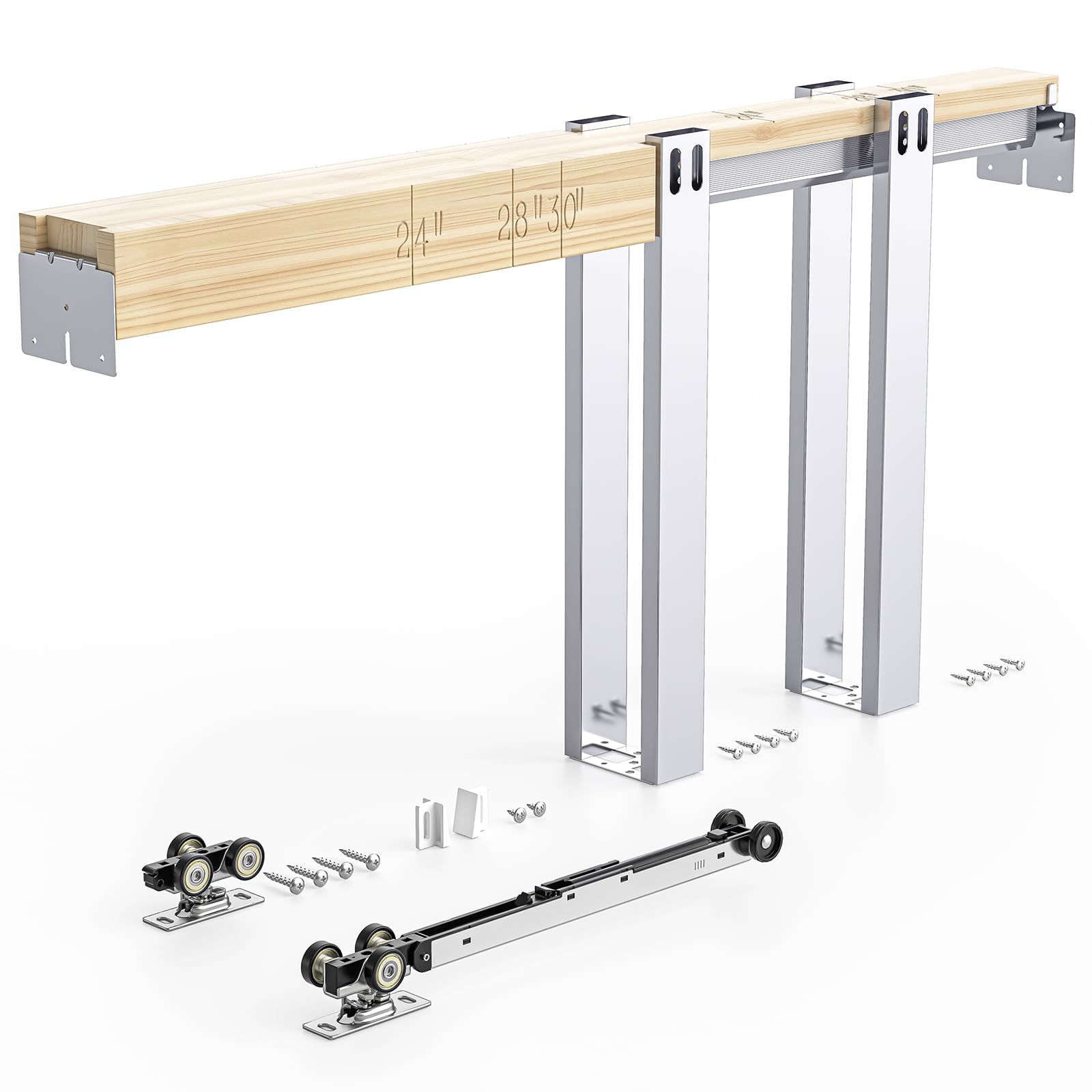 LILILIAN FMY  32x84 Pocket Door Frame Kit with Two Way Soft Close Mechanism for 2x4 Studs Wall Sliding Hardware for 24 to 32 Wide Door Aluminum