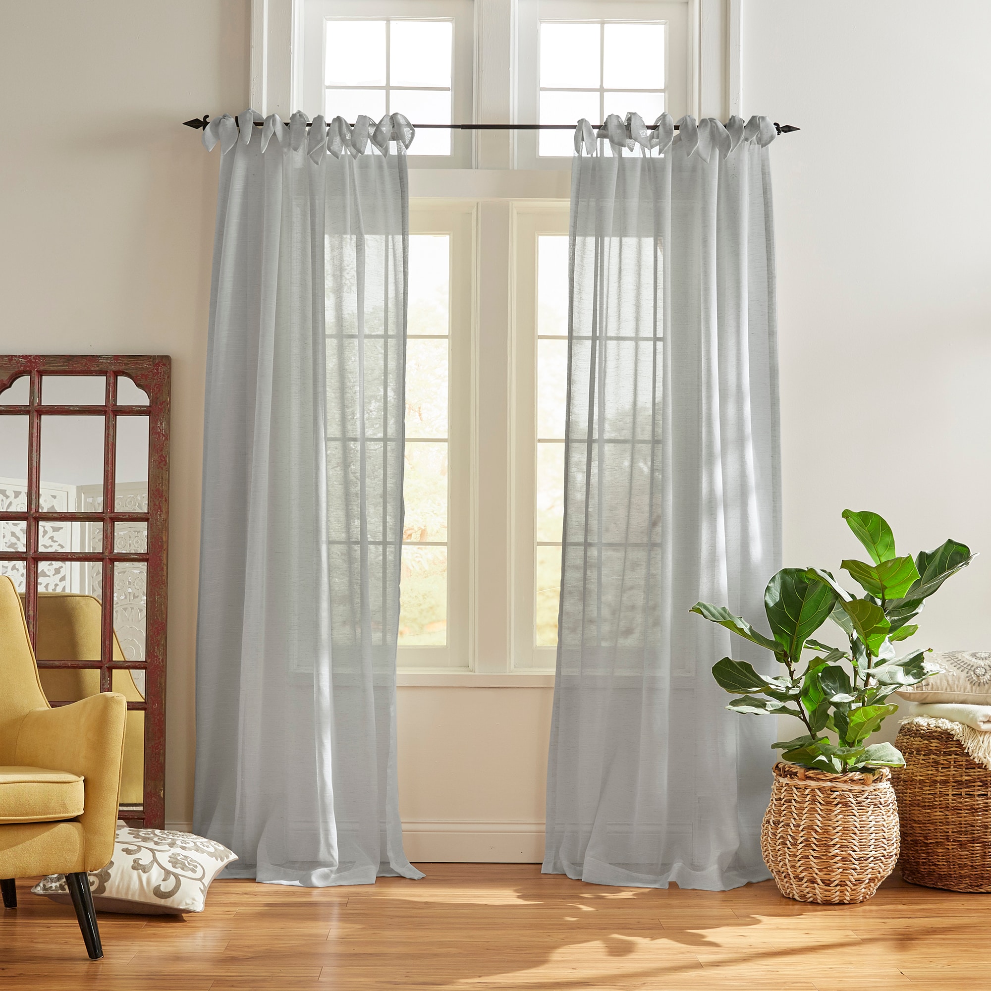 Elrene Home Fashions 739550333589 84-in Dusty Blue Sheer Tie top Single curtain panel