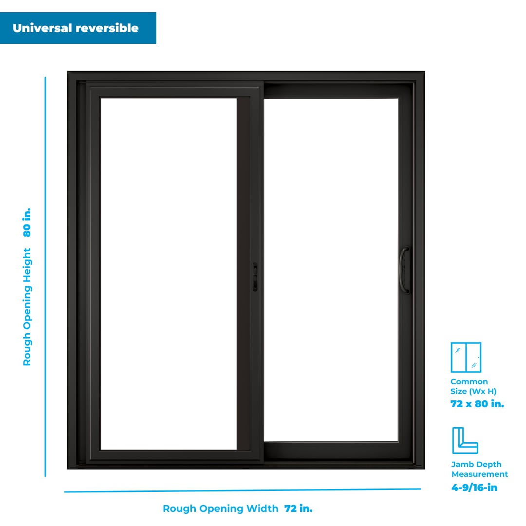 RELIABILT 72-in x 80-in 4-9/16-in Low-e Argon Black Vinyl Sliding Universal Double Patio Door