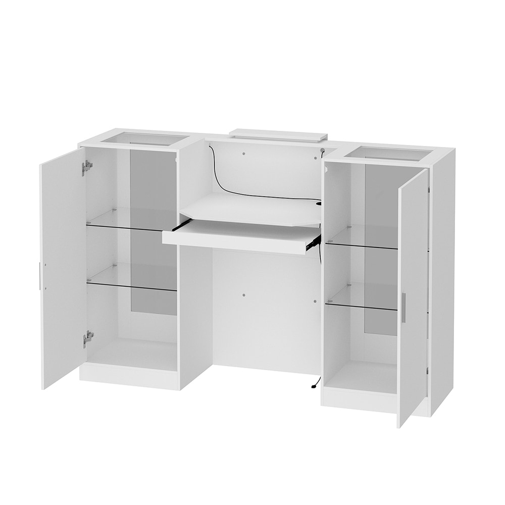 Homsee V-KF020513-01 Reception Desk with Lights Front Counter Table with Glass Shelves Keyboard Tray Reception Room Table Counter Desk for Checkout Lobby Salon Store