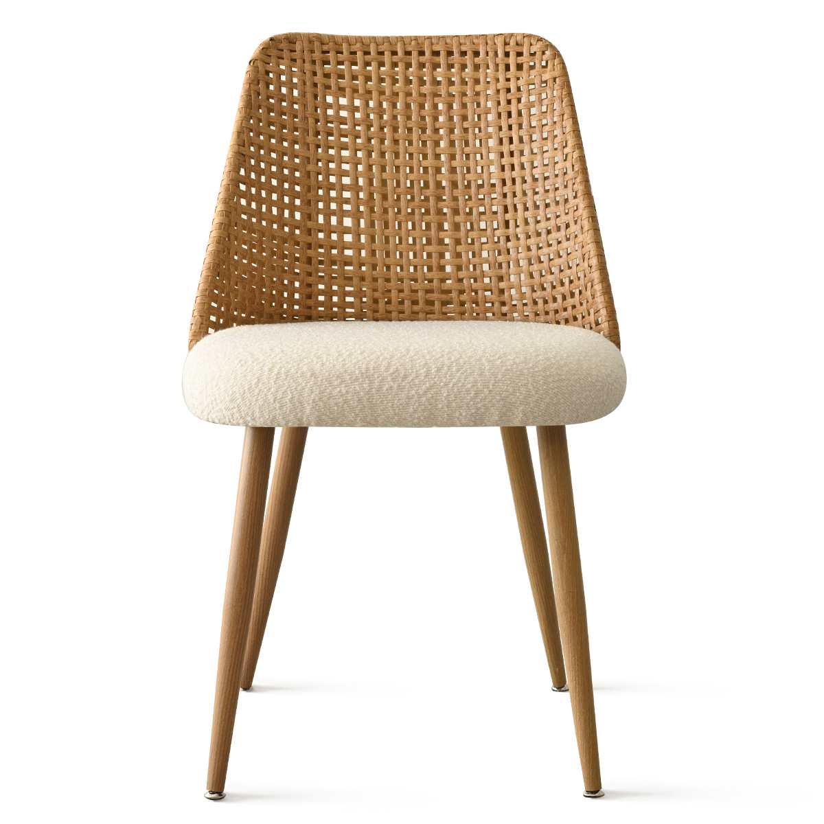 Maison Boucle MILAN-CHAIR-OAK-WH-6 Set of 6 Rattan Dining Chairs with Upholstered Seat and Woven Back for Kitchen or Dining Room