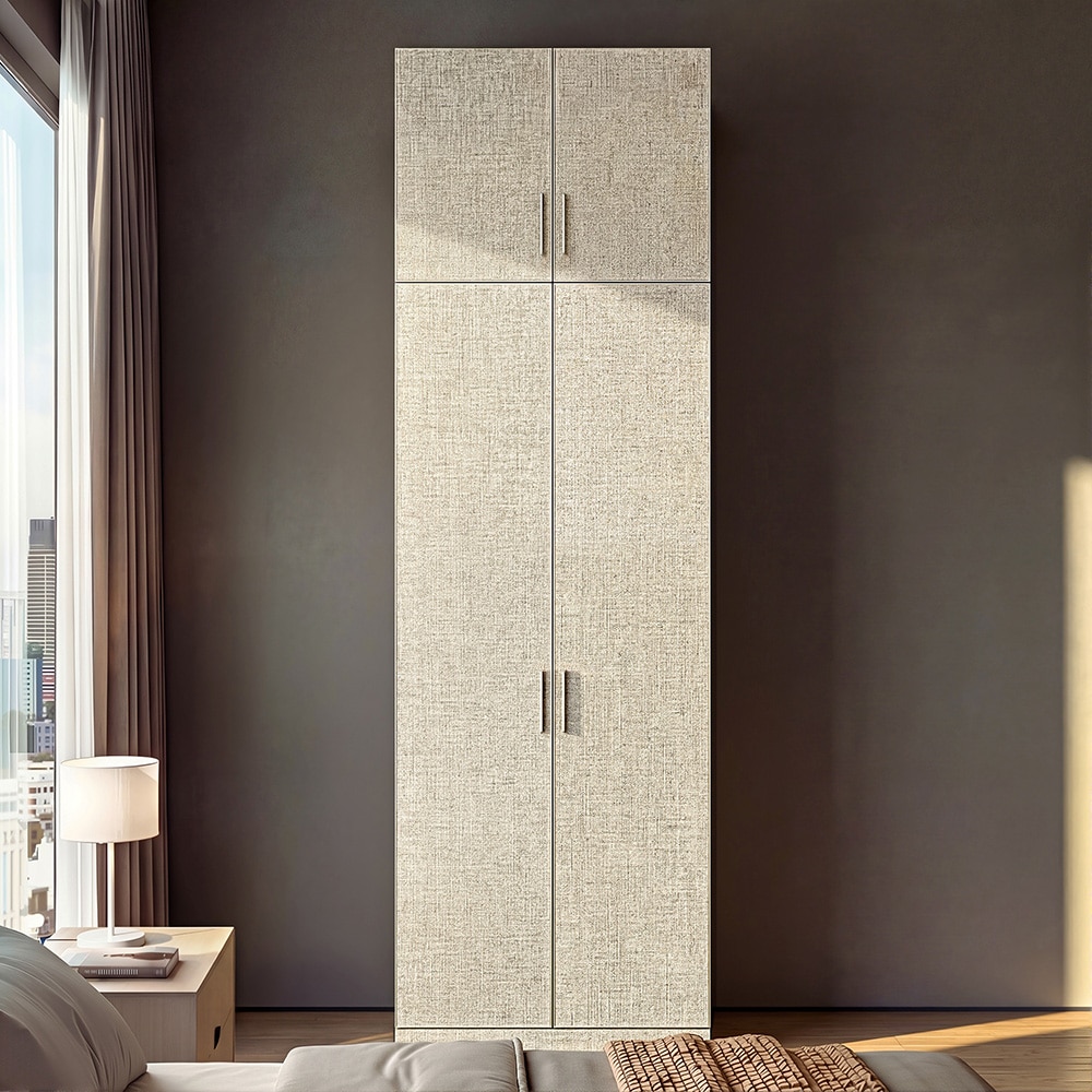 Homsee  Linen Texture Wardrobe Cabinet with Upper Storage with Closet Rods Shelves Upper Cabinets 31.5''W x 23.6''D x 100.8''H Linen Beige