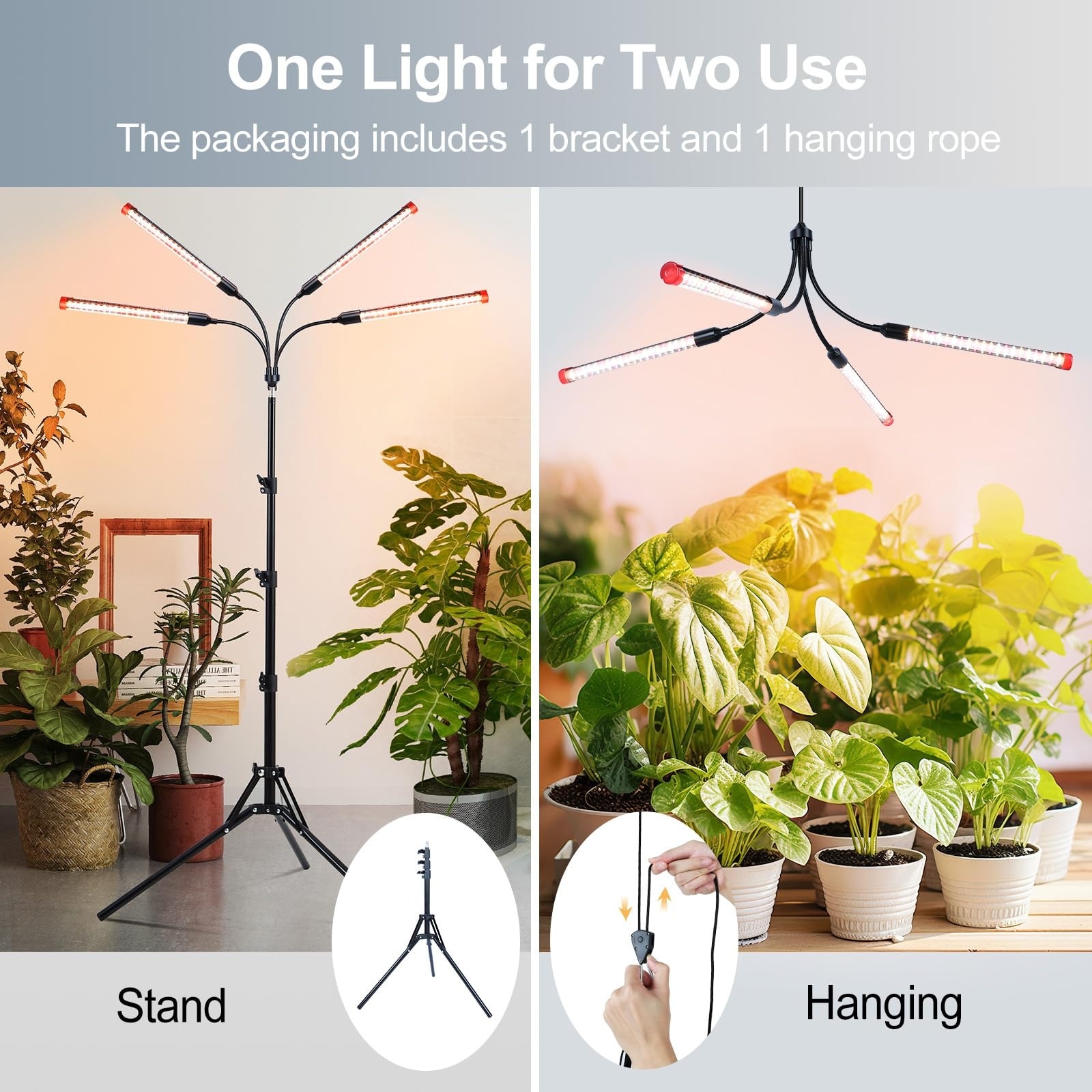 Lukvuzo 36W 4 Head LED Grow Light with Tripod Stand Full Spectrum ...