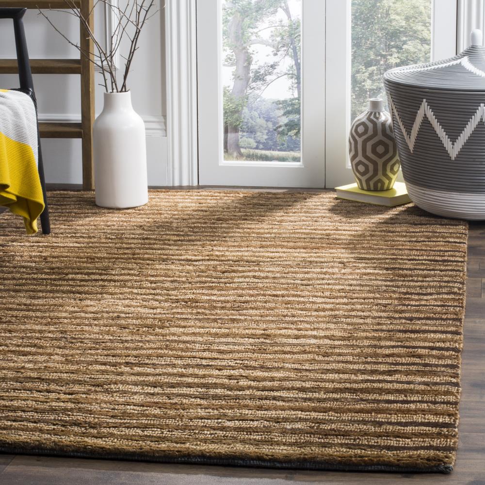 Ivory and Natural Hand-Knotted Jute Striped 4' x 6' Rug