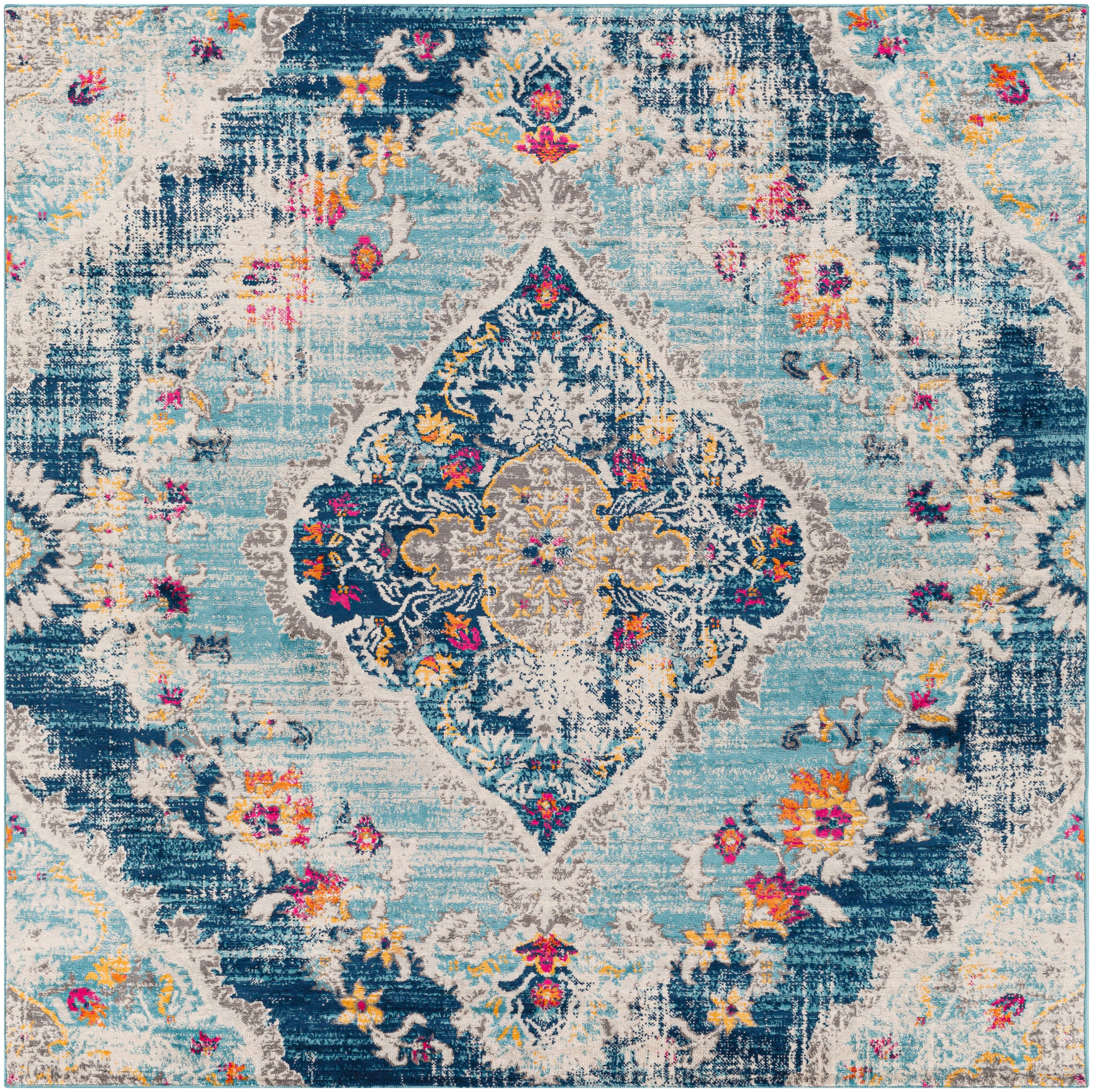 Livabliss FSA2300-67SQ Floransa 7 x 7 (ft) Polypropylene Blue Square Indoor Medallion Oriental Area rug