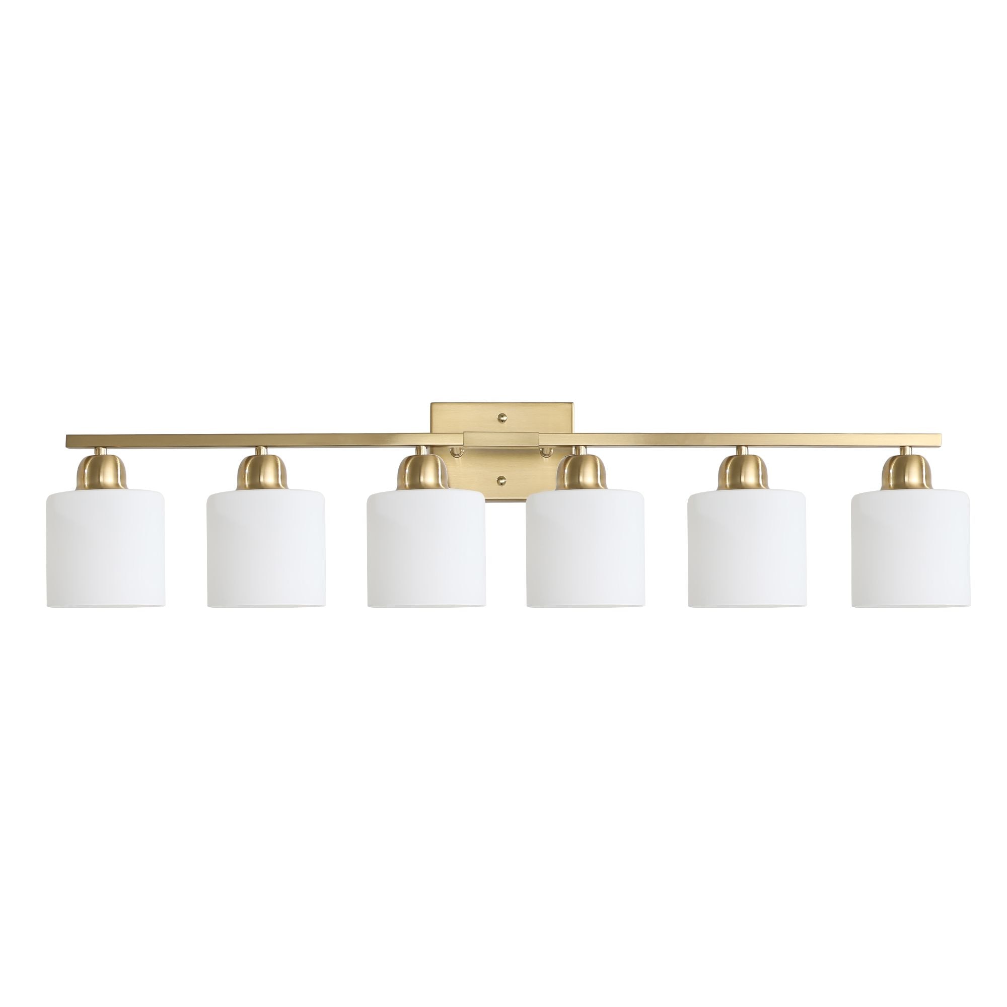 HomLux L001029-W6G 6 Light Gold Vanity Light Fixture Over Bathroom Mirror with Frosted Glass Shades Modern Style E26 Base Bulbs Not Included