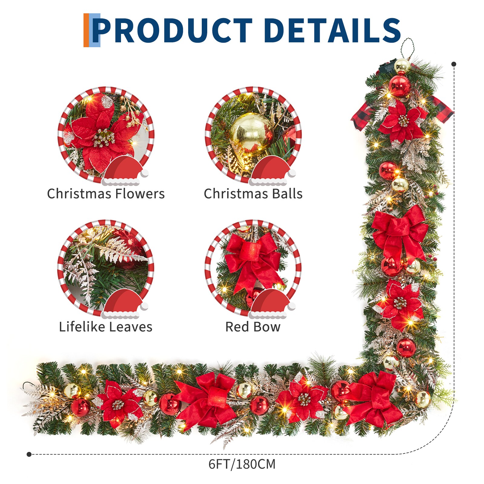 Der Rose JXNFW-PHK-34PPNL6N Artificial-Christmas-Garland - View #3