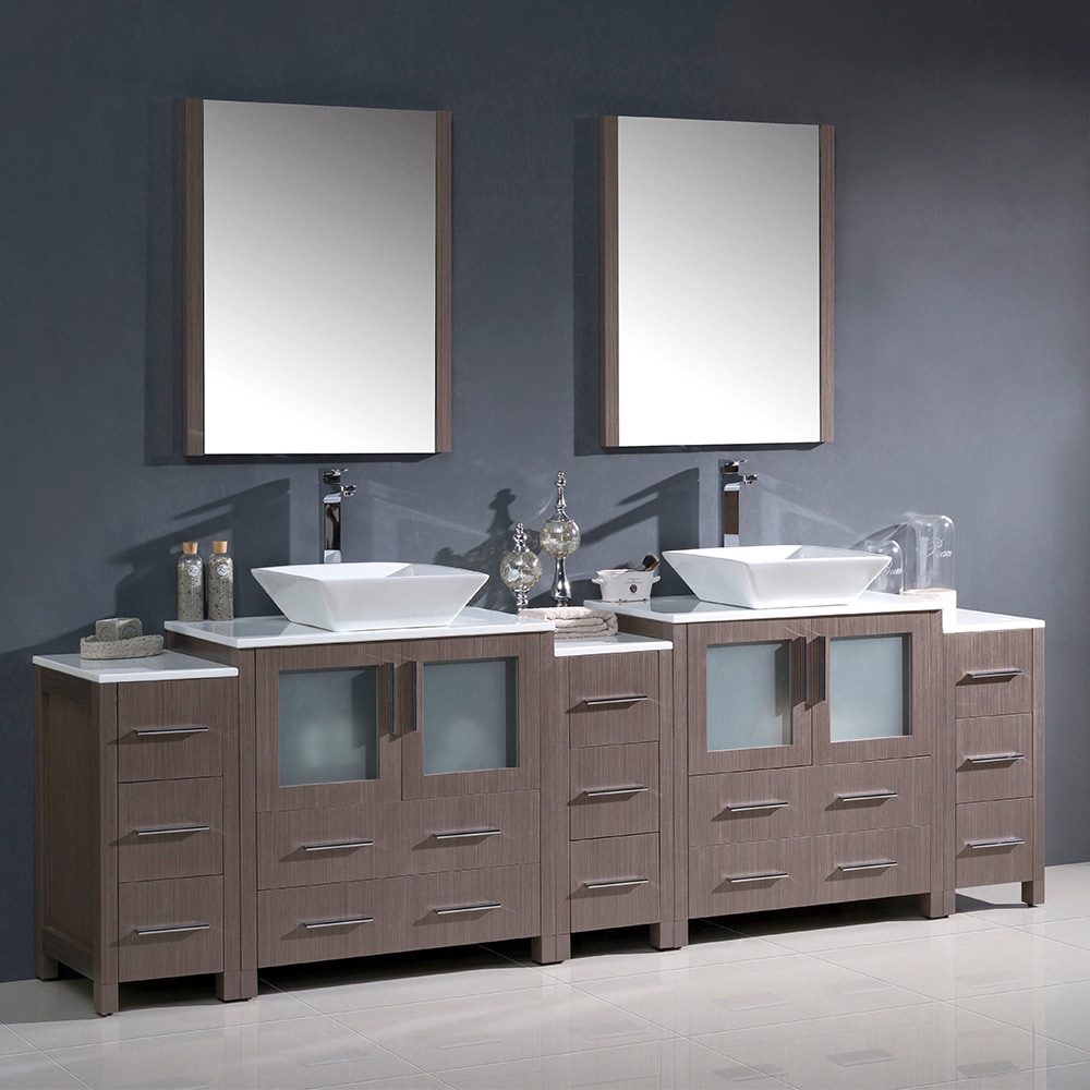 Fresca Torino 72 Gray Modern Double Sink Bathroom Vanity w/ Side Cabinet & Vessel Sinks