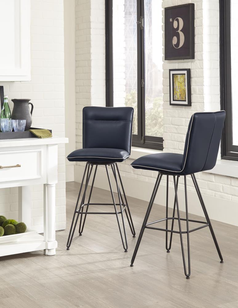Modus Furniture 9LE868D Crossroads Set of 2 Cobalt 24-in H Bar height Upholstered Swivel Metal Bar Stool