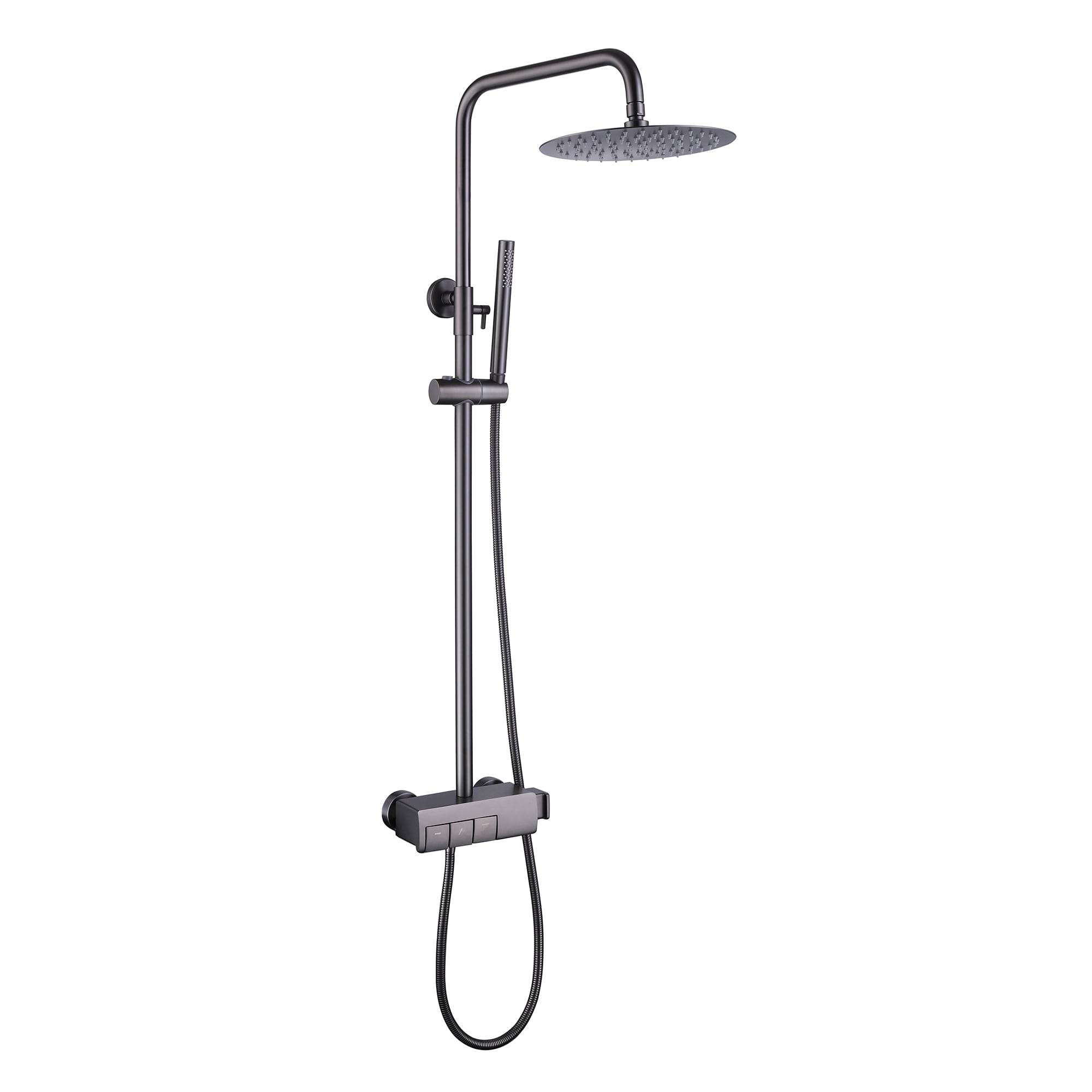 WELLFOR WB-1036 WB Exposed Rainfall Gun-Gray 10-Inches Dual Head Shower Faucet Bar System with 3-way Diverter ( Ceramic Disc Valve Included )