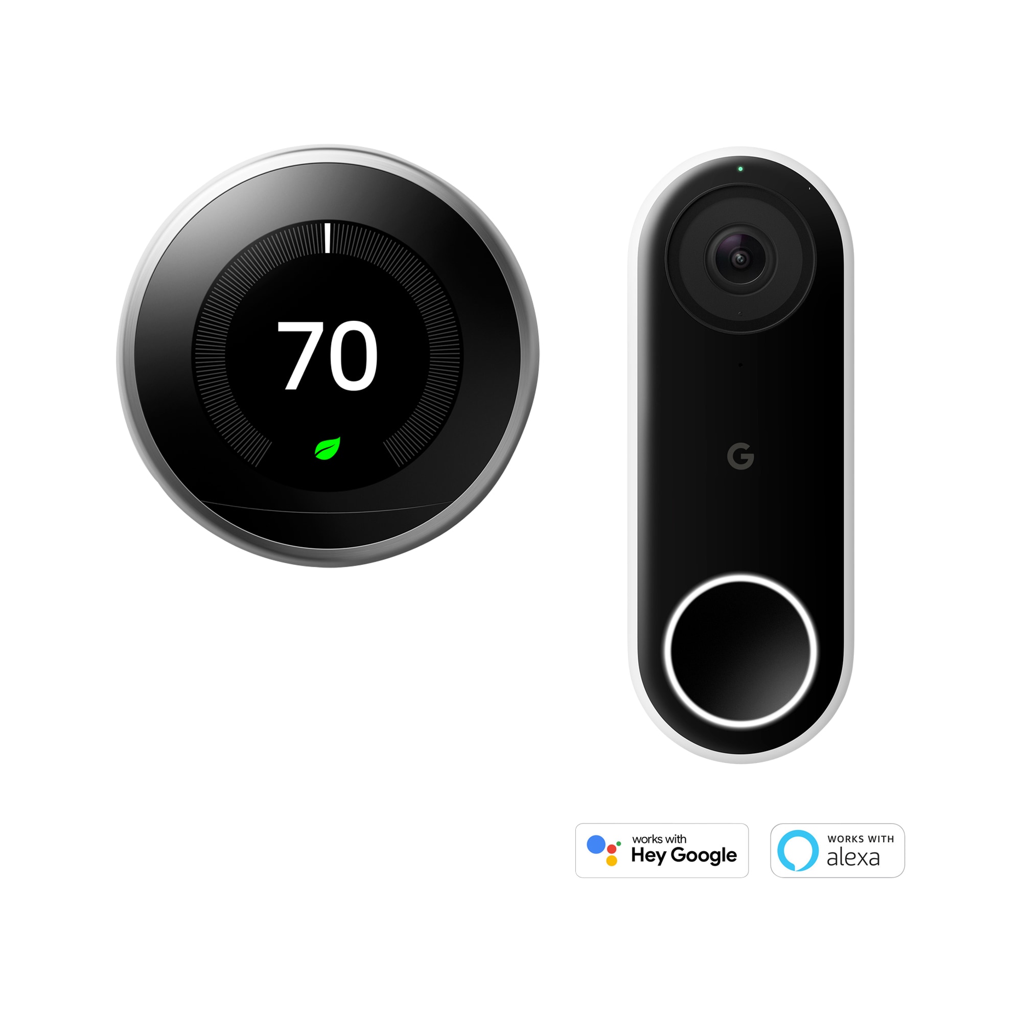 Google Google Nest Learning Thermostat 3rd Gen in Stainless Steel and Google Nest Wired Video Doorbell Bundle