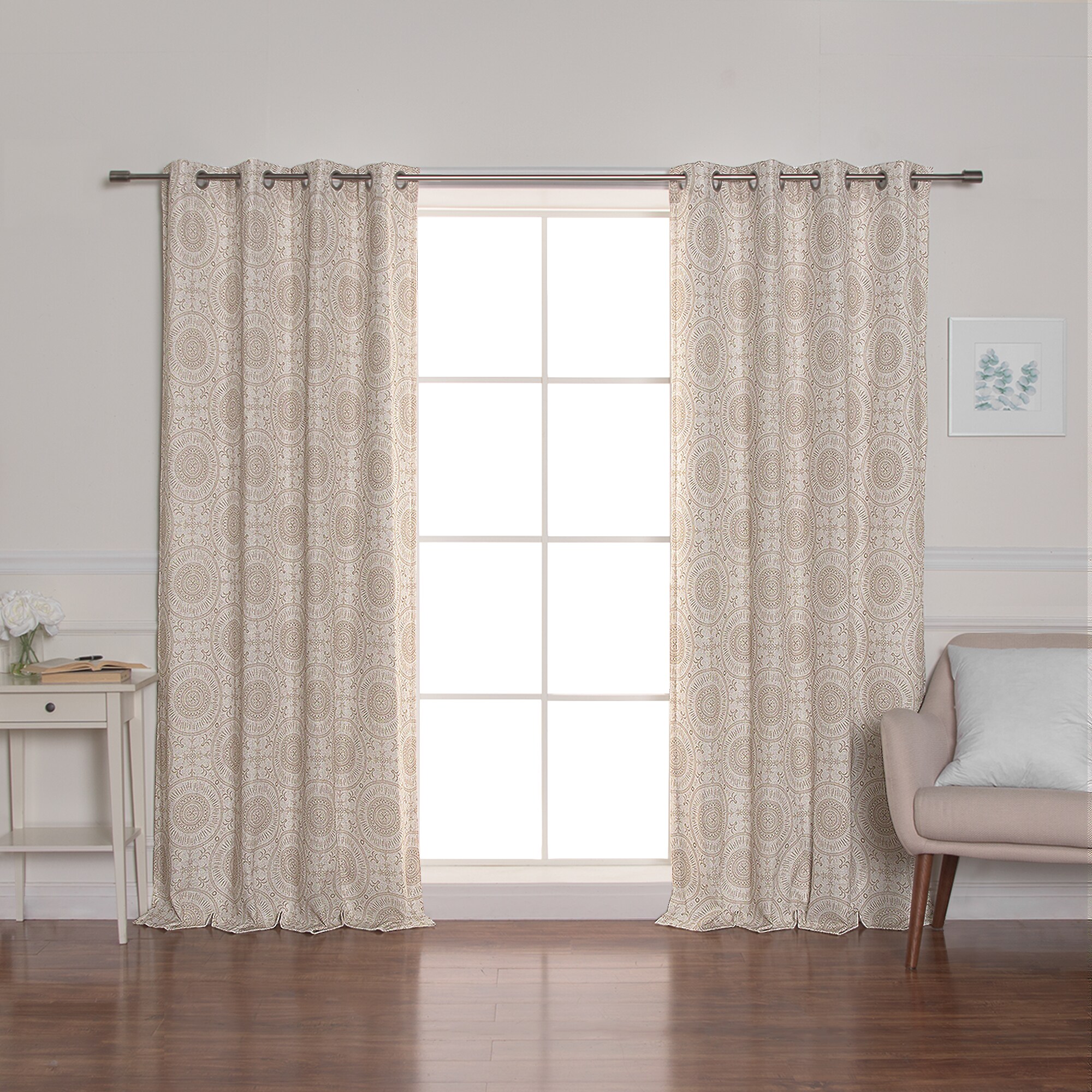 Best Home Fashion JC-18-MED03-84-BEIGE 84-Inches Beige Geometric Blackout Standard lined Grommet Single curtain panel