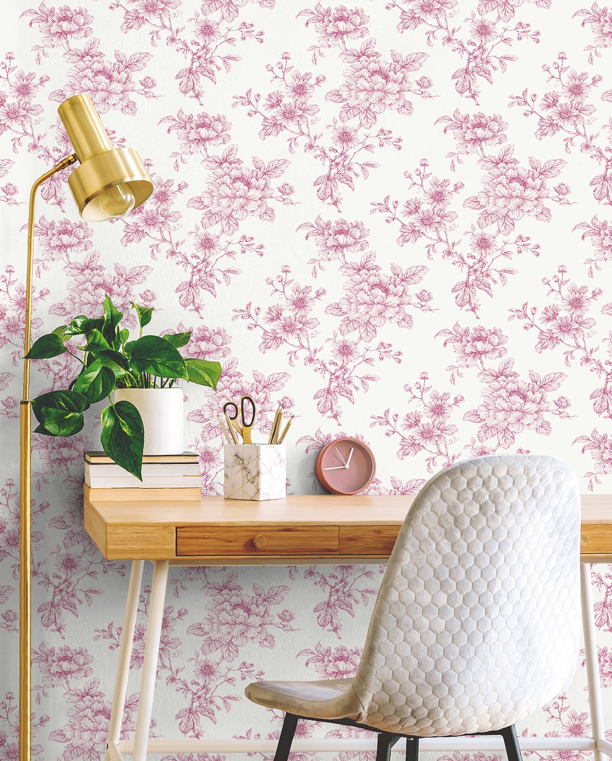 Pink Floral Self-Adhesive Vinyl Wallpaper Roll
