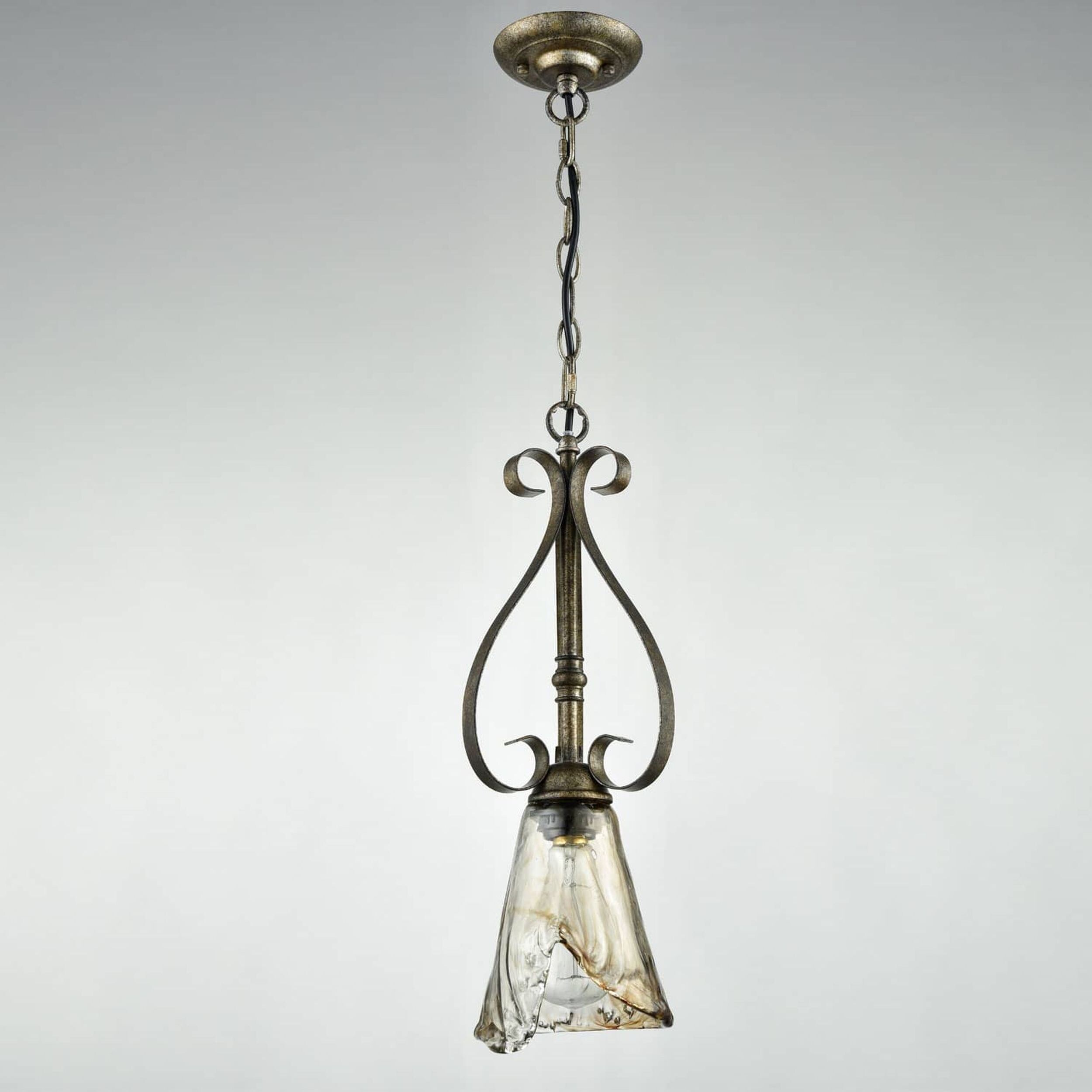 Vintage Amber Glass Mini Pendant Light with Bronze Finish