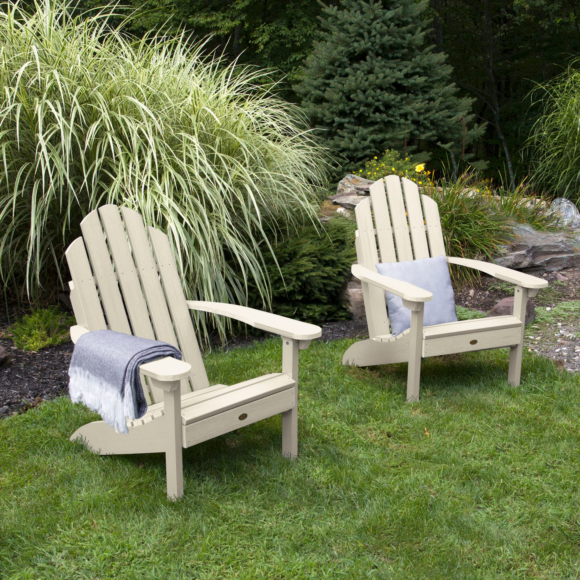 highwood AD-KITCLAS10-WAE Westport Set of 2 Whitewash Poly-lumber Frame Stationary Adirondack Chair with Slat Seat