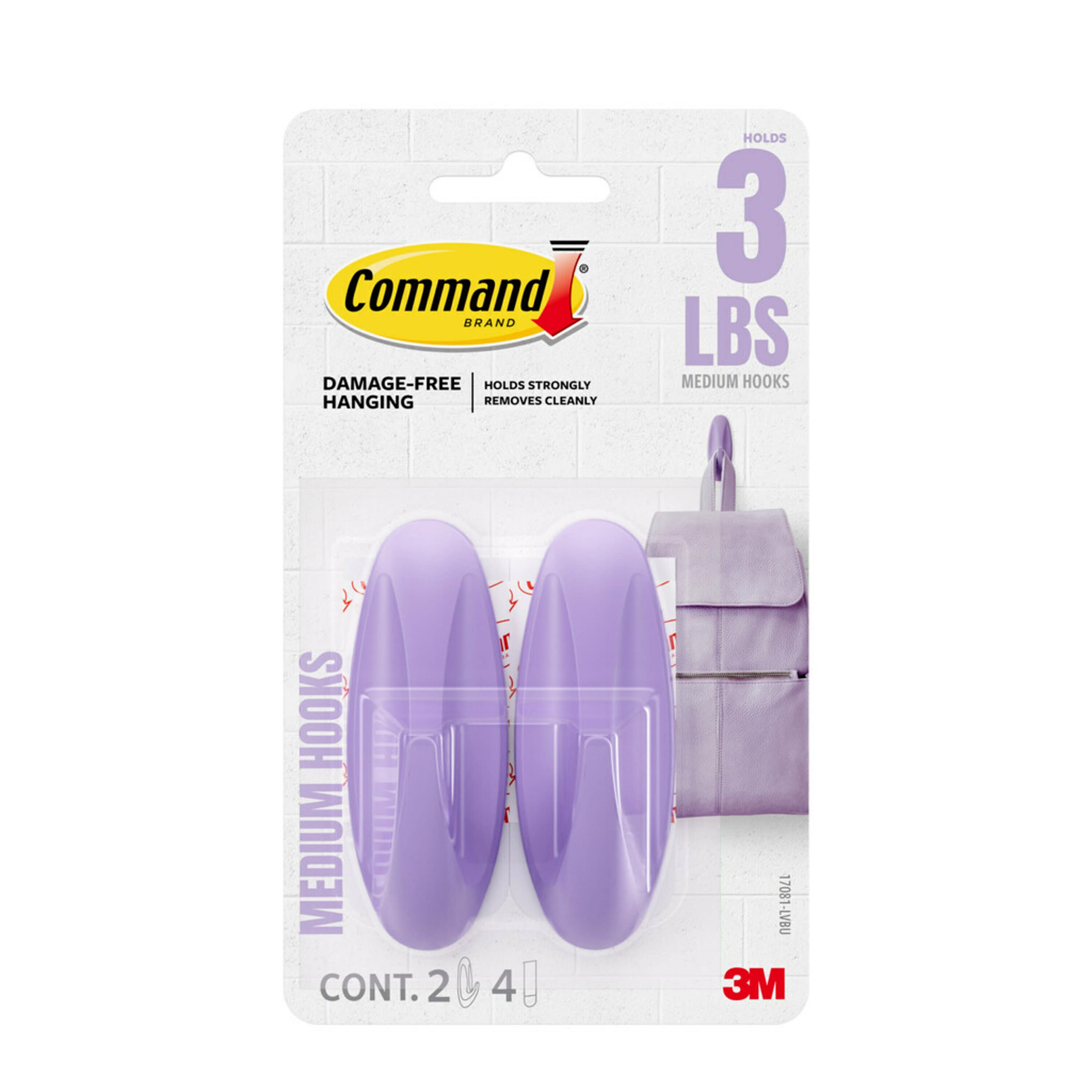 Command 17081-LV Lavender (purple) Medium Damage Free Designer Hooks 2-pack