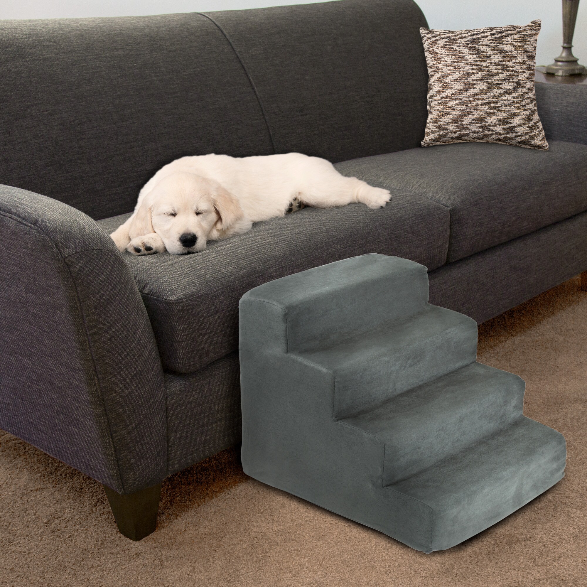 Gray High-Density Foam 4-Step Pet Stairs