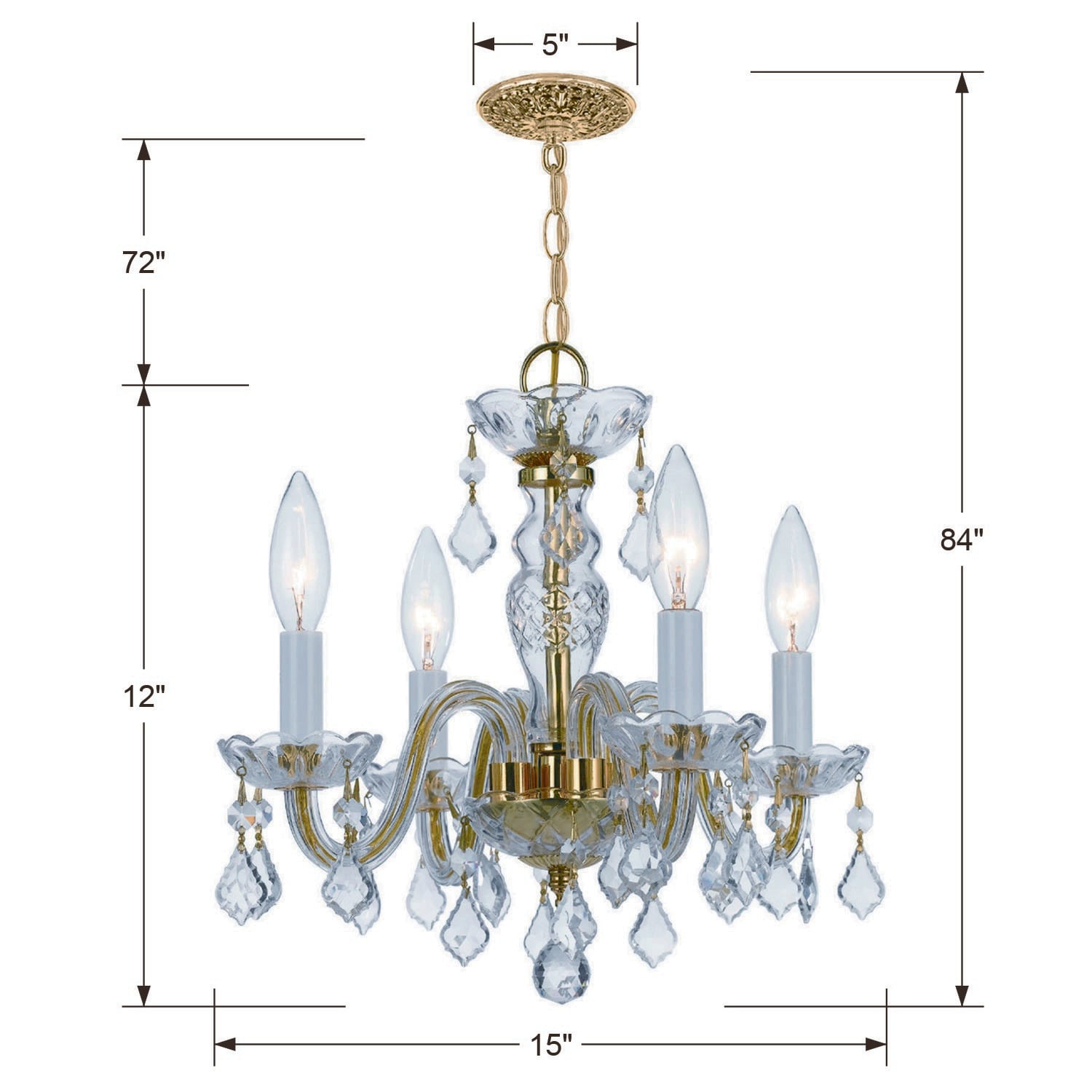 Polished Brass Mini Crystal 4-Light Chandelier