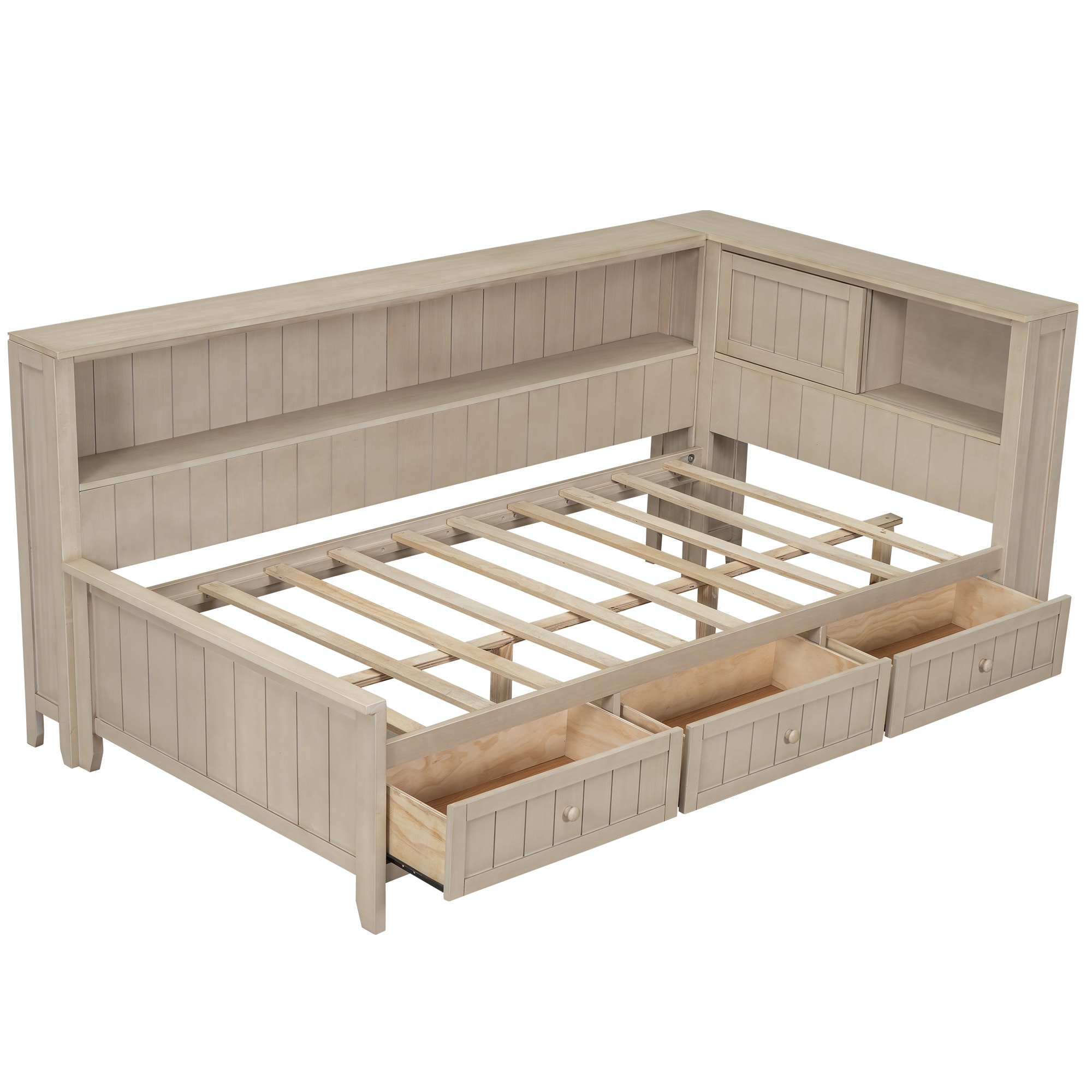 Qualler FSUDWM213K Antique White Twin Wood Daybed Bed with Storage
