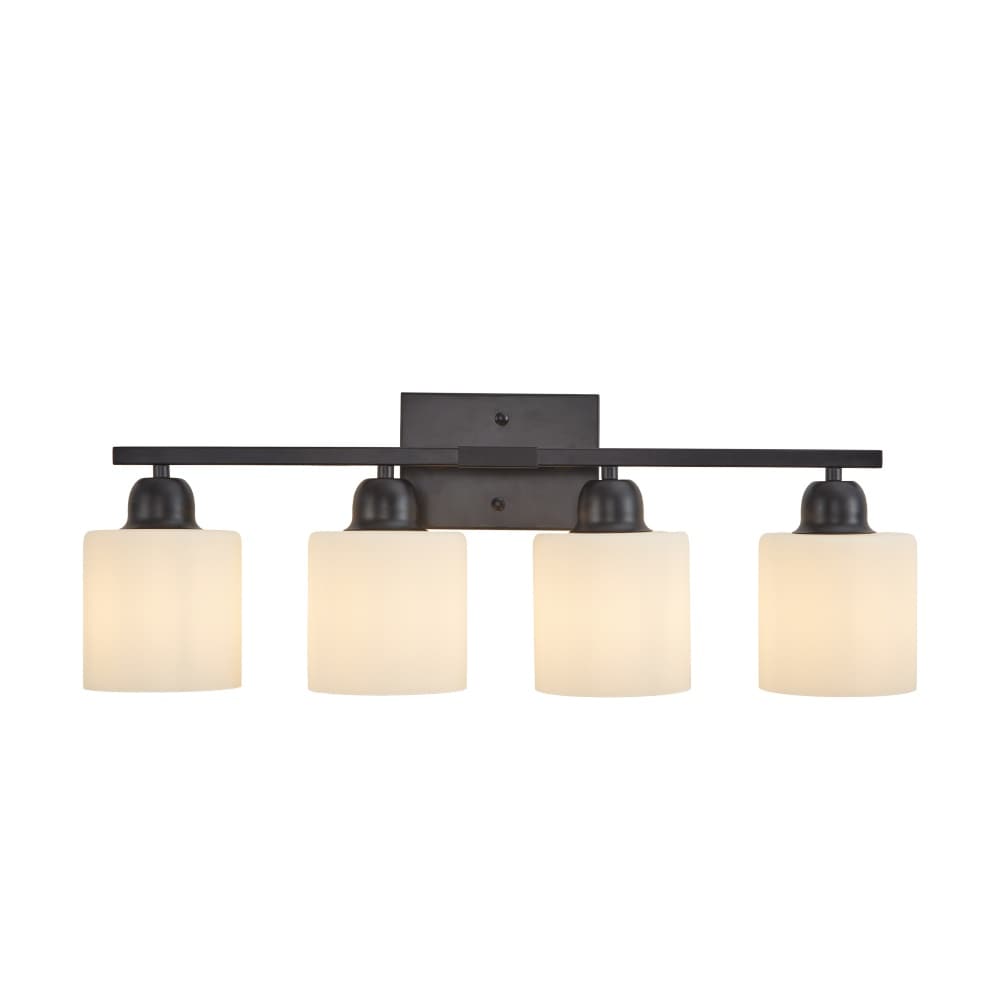 HechCab Black Bathroom Light Fixtures 4-Light Modern Vanity Light Over Mirror Wall Sconces with Milky White Frosted Glass Shades E26 Socket Bulbs Not Included