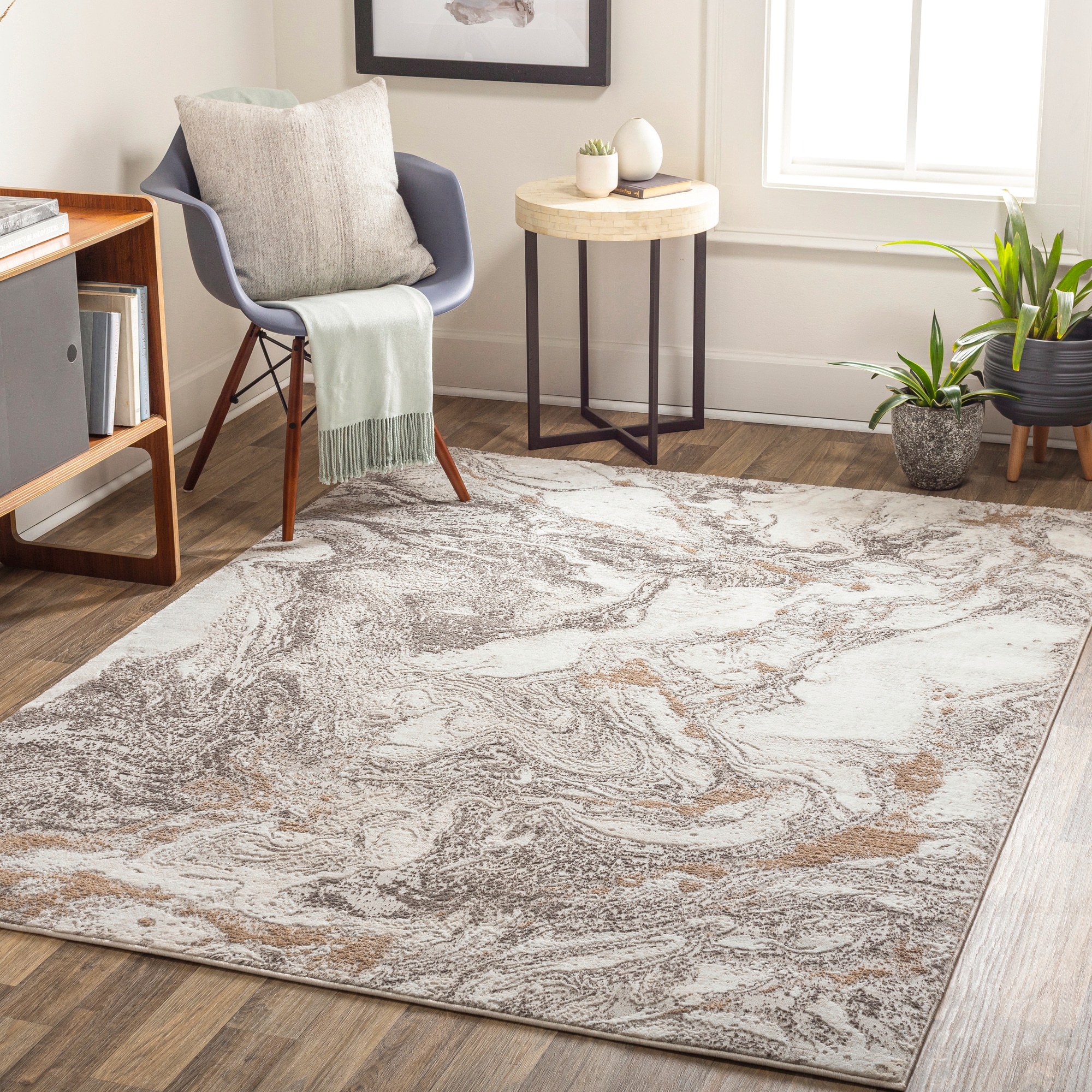 Livabliss ALG2330-679 Allegro 7 x 9 (ft) Loomed Polyester Light Gray/White Rectangular Indoor Abstract Area rug