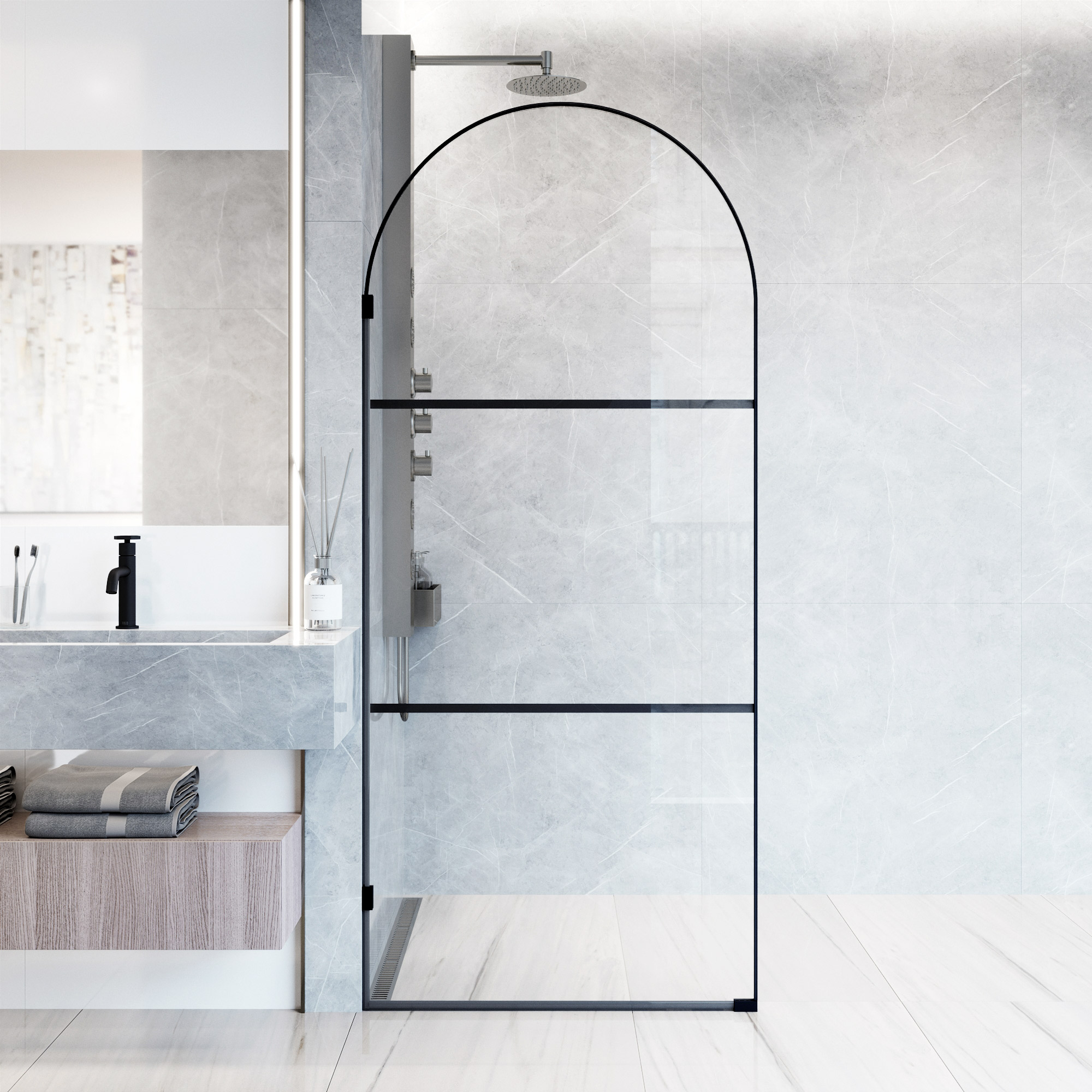 VIGO VG6094MBPCL3478 Arden Matte Black 34-in W x 78-in H Framed Fixed Shower door 3/8-in Thick Clear Glass
