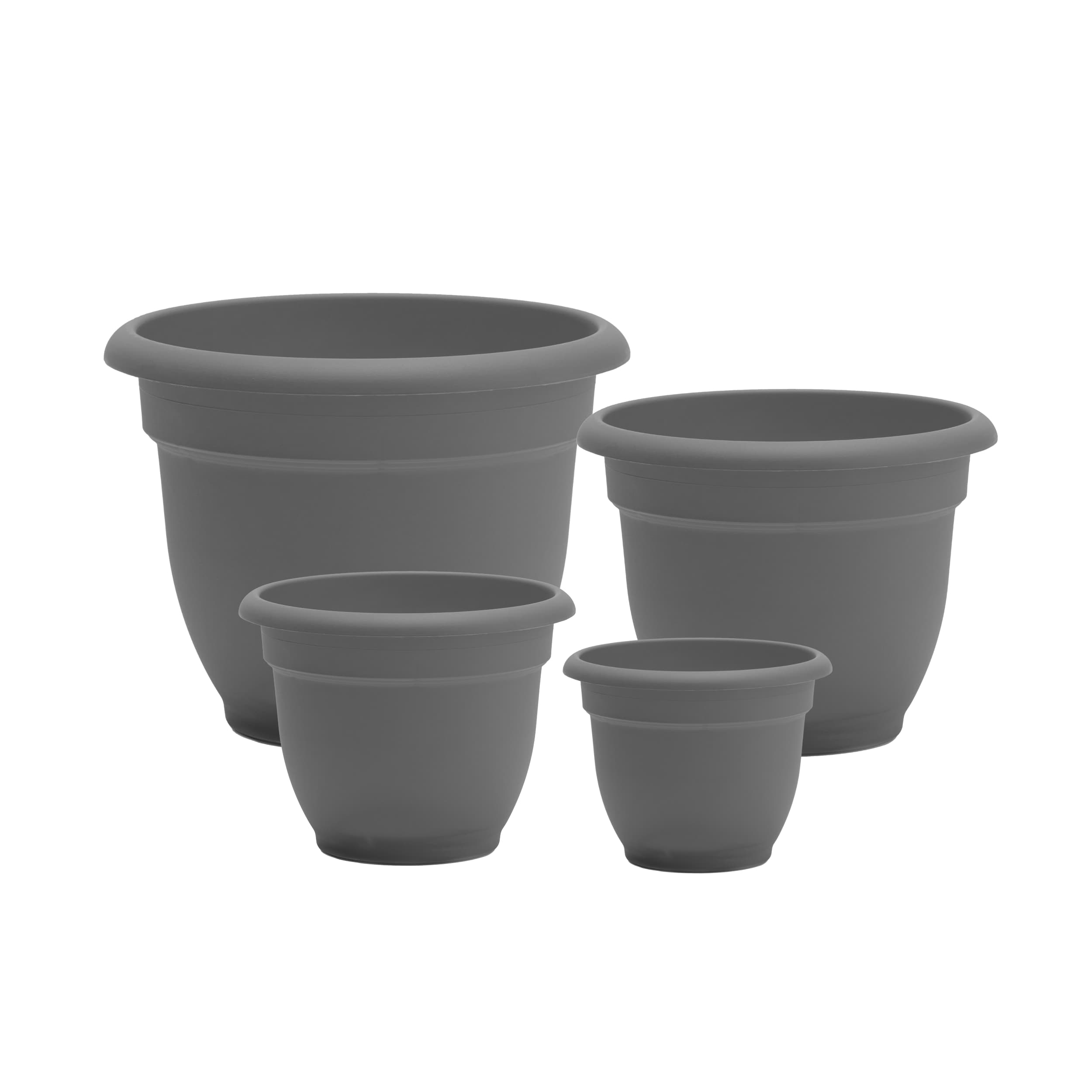 Bloem DCB-APMIX40 4 -Pack Round 6.5-Inches W Small Gray Plastic Indoor/Outdoor Planter with Drainage Holes with Self Watering