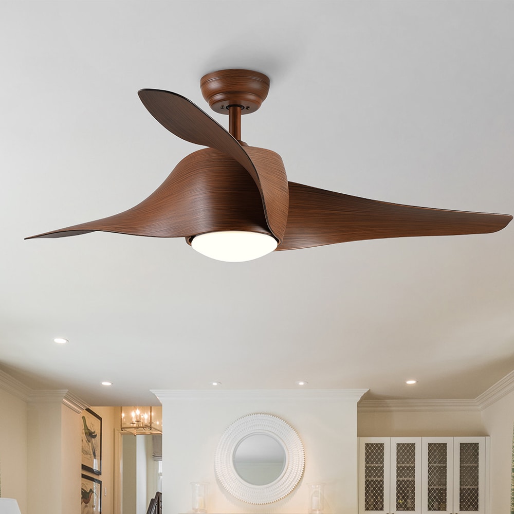 Sunrinx CF-35-DS YUHAO 52-Inches Brown with Brown Blades Color-Changing Integrated LED Fixture Indoor Downrod mount Standard Ceiling Fan With Light and Remote ( 3 -Blade)