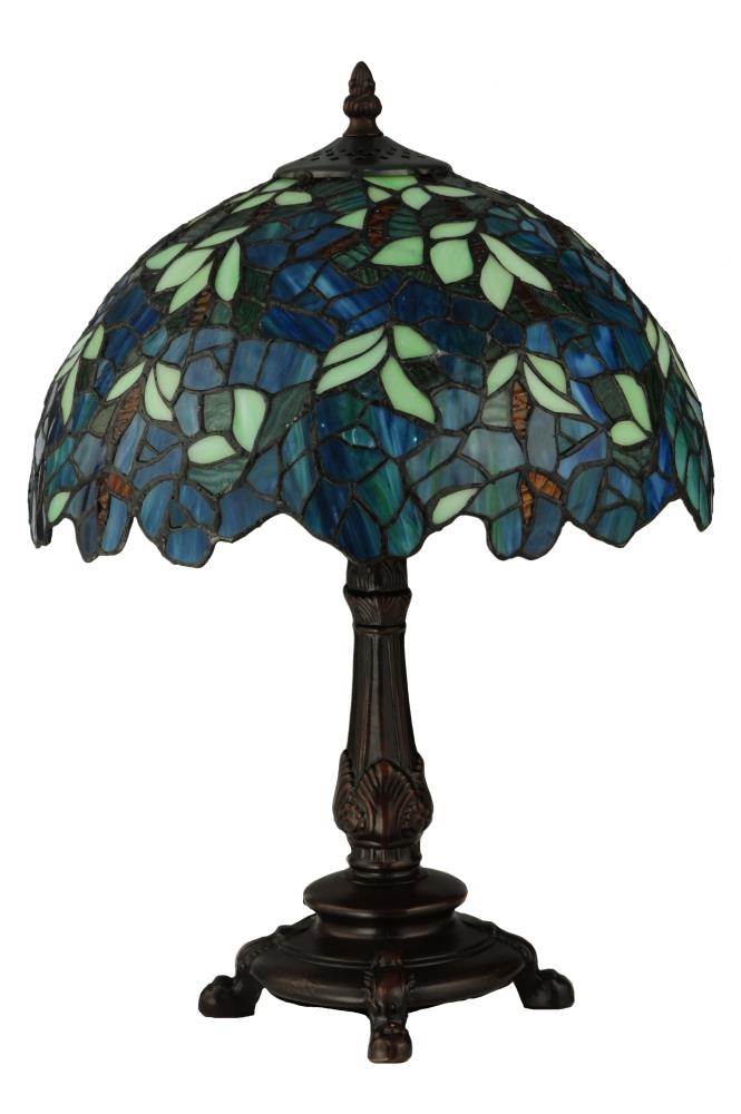 Blue Stained Glass Tiffany Table Lamp with Bronze Base