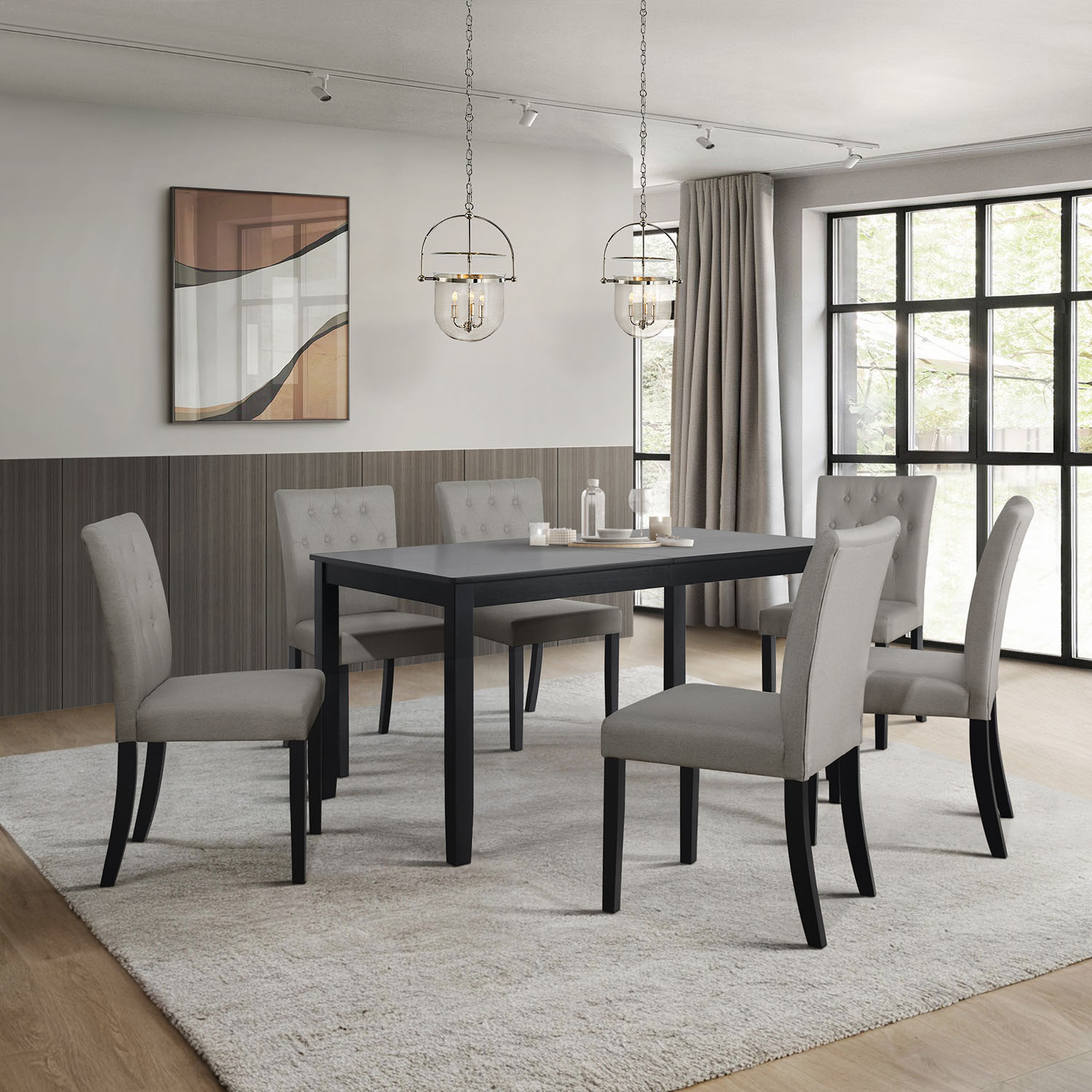 CasePiece C3085US-GY-LN-BK-C4 Grey Transitional Dining Room Set with Rectangular Table ( Seats 6 )
