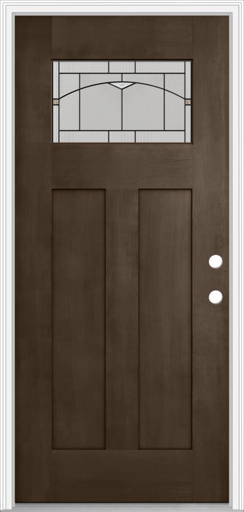 JELD-WEN LOWOLJW205800147 36-in x 80-in Fiberglass Craftsman Left-Hand Inswing Walnut Stained Prehung Front Door with Brickmould Insulating Core