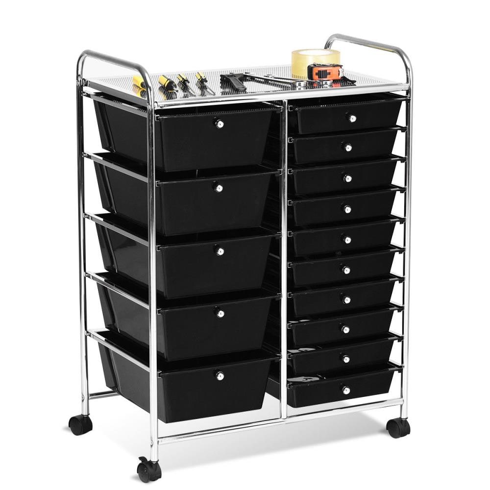 Goplus Yellow Office Cart with 15 Shelves - Rolling Storage Cart with 5 Big  Drawers and 10 Small Drawers - Lockable and Durable in the Office Carts &  Printer Stands department at