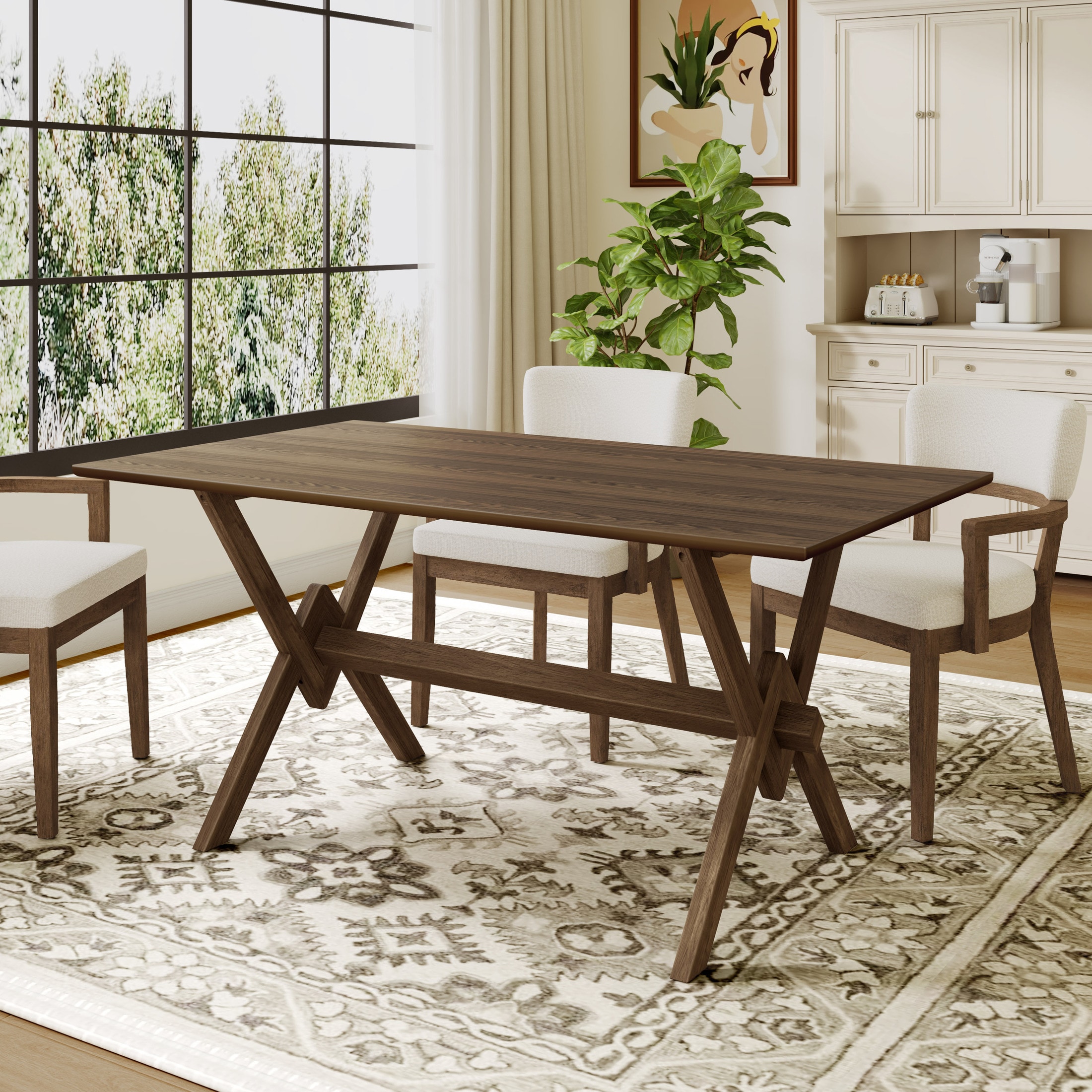 Maeve Walnut 63 Inch Double V Dining Table