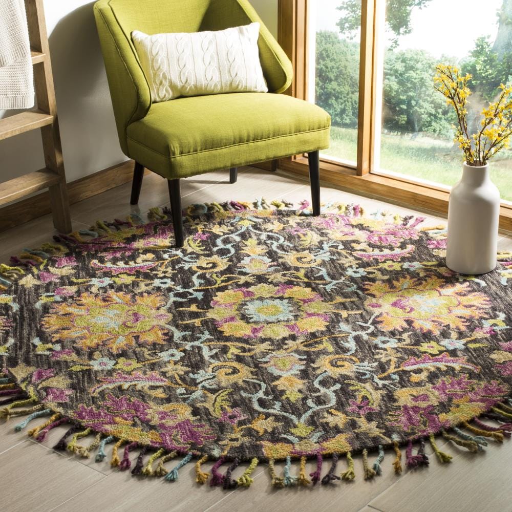 Country Casual Floral Hand-Tufted Round Wool Rug, Multicolor 6'