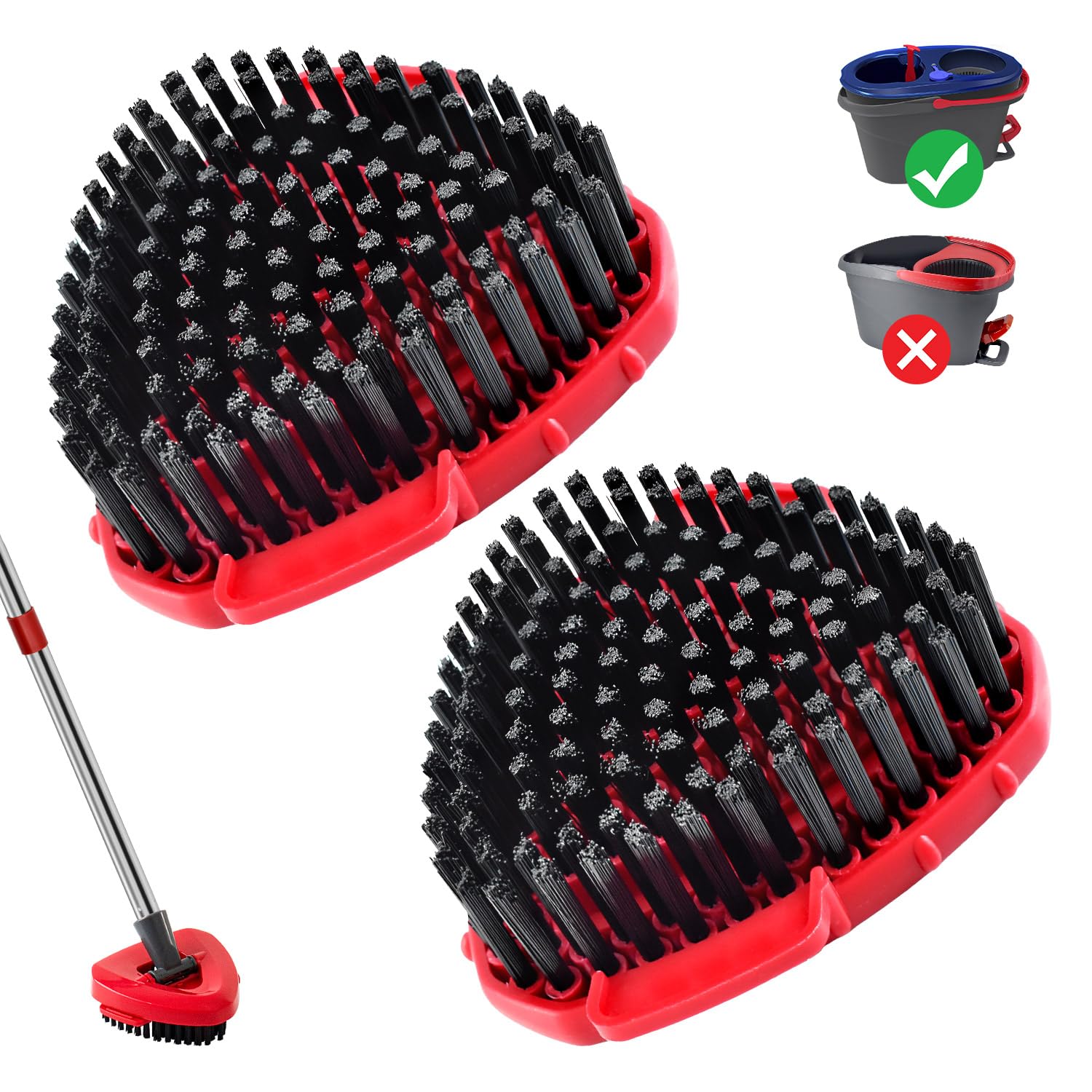 Yichuhaoxi  2 Pack Upgrade Scrub Brush Replacement Heads Compatible with EasyWring RinseClean 2 Tank Spin Mop System Hard Bristle Mop Heads