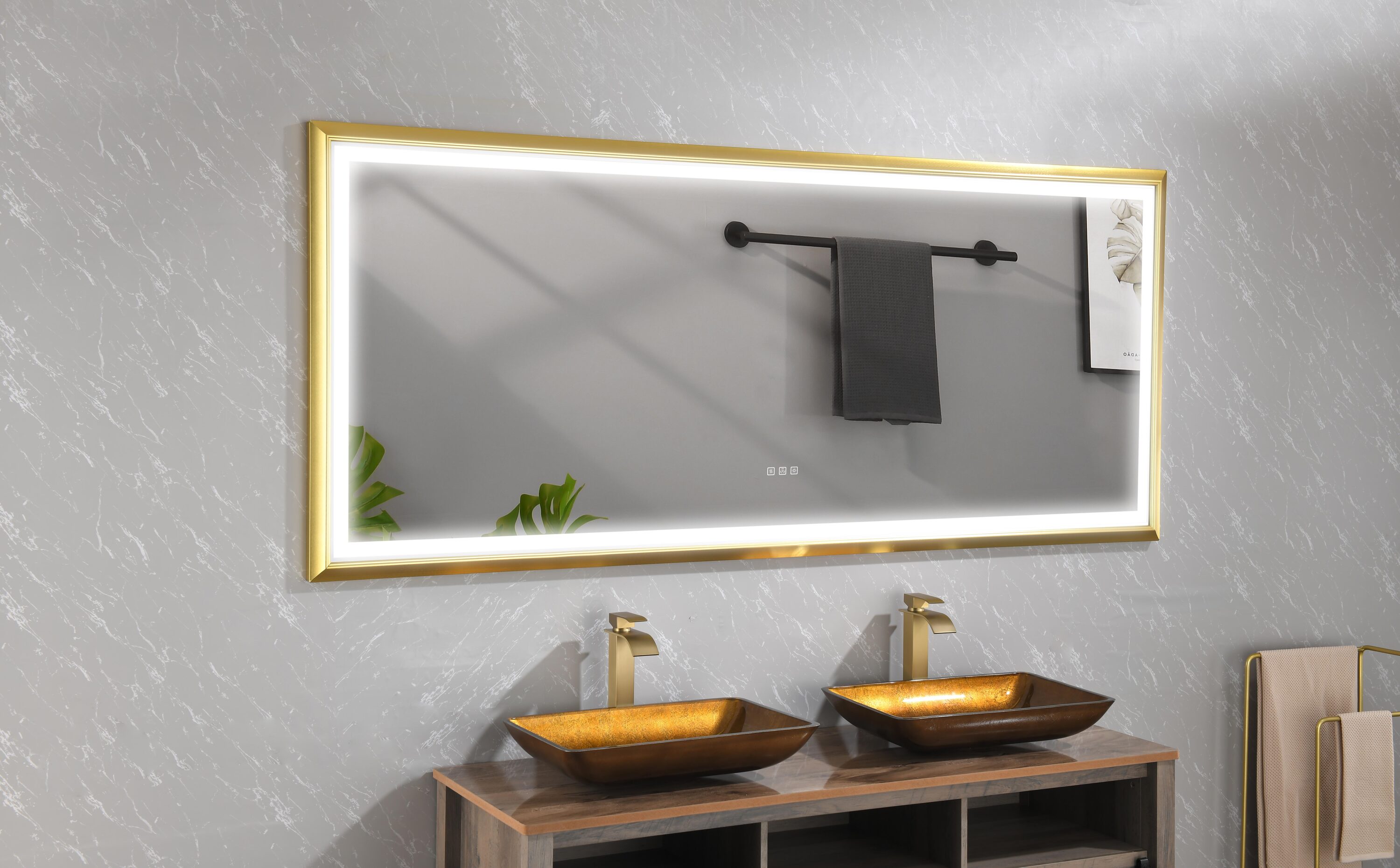 Vacolite KP-9648GL10 48-Inches x 96-Inches Polished Rectangle Dimmable Lighted Fog Free Tilting Bathroom Vanity Mirror ( Gold )