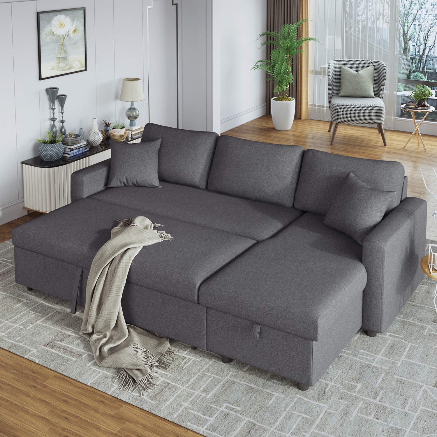 GZMR 87.4-in Modern Gray Polyester/Blend Sofa in the Couches
